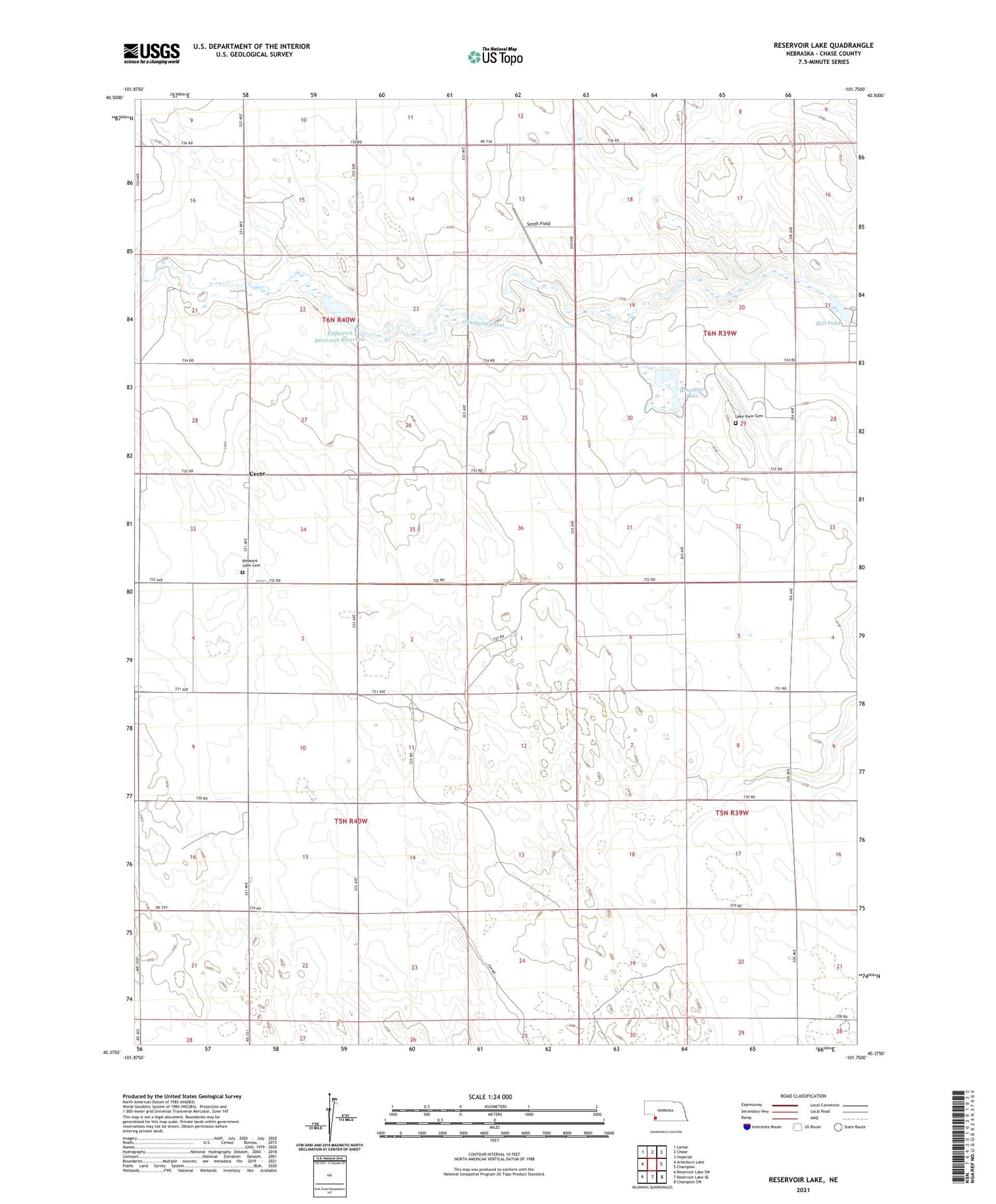 Reservoir Lake Nebraska US Topo Map Image