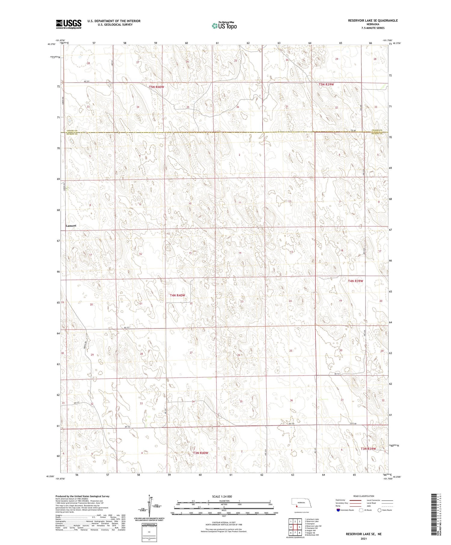Reservoir Lake SE Nebraska US Topo Map Image
