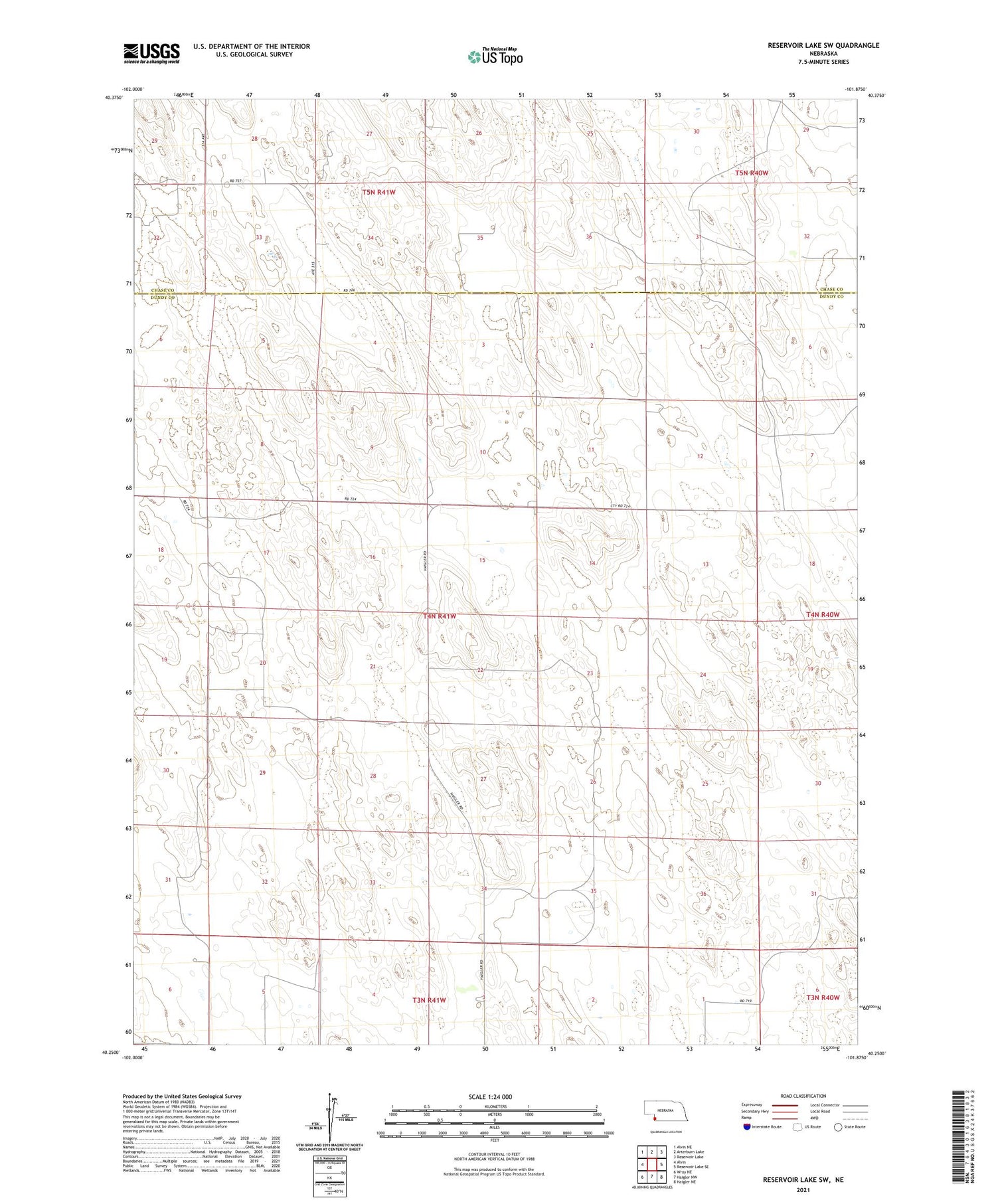 Reservoir Lake SW Nebraska US Topo Map Image