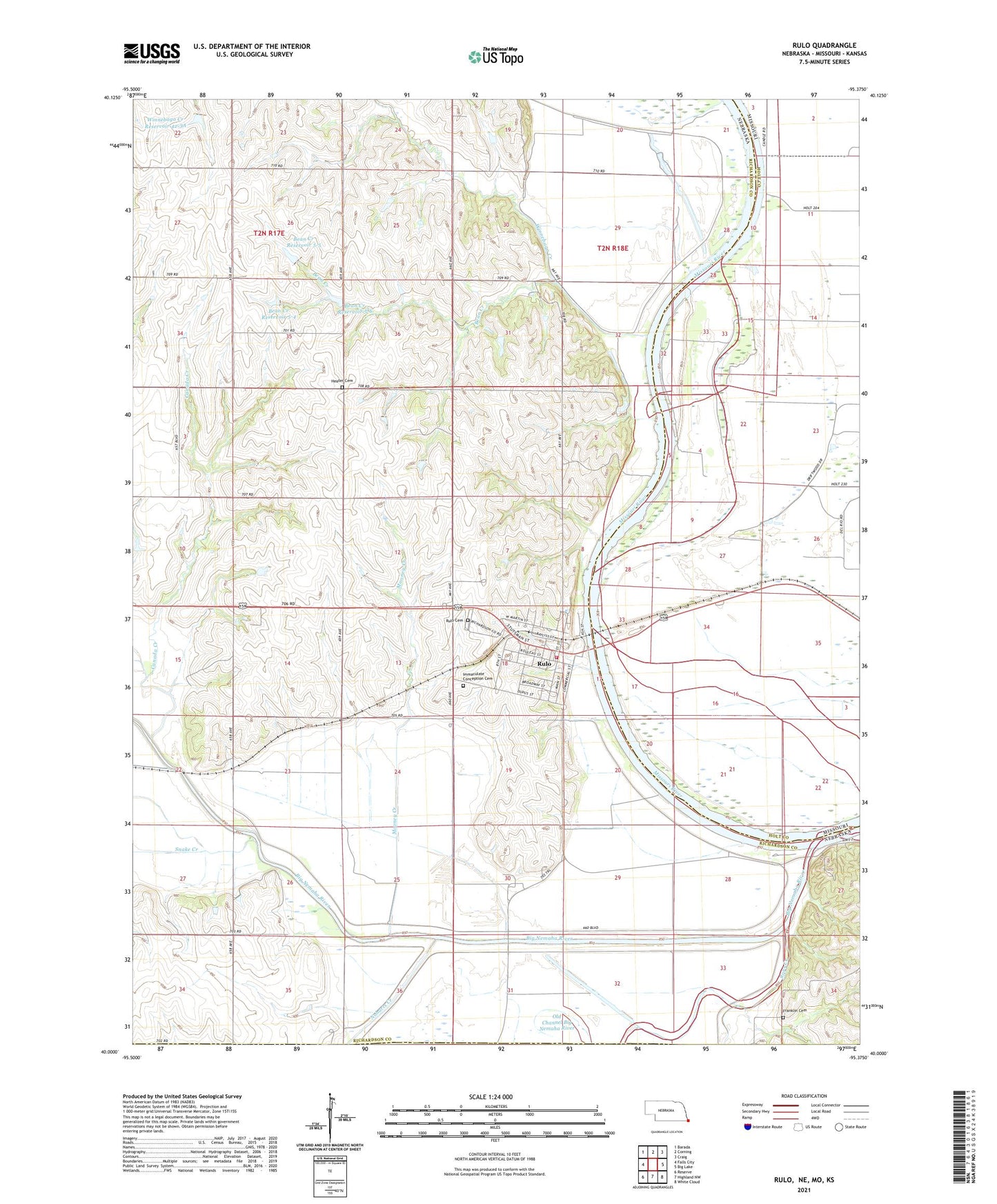 Rulo Nebraska US Topo Map Image