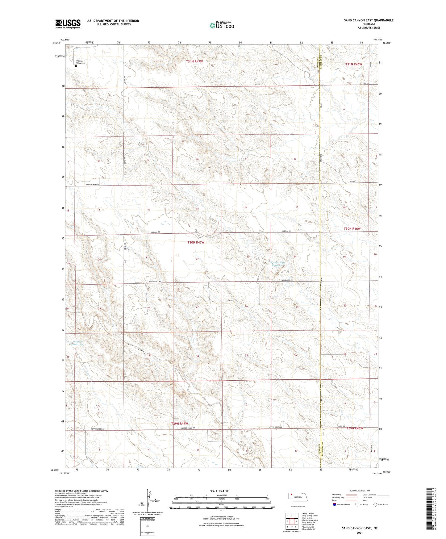 Sand Canyon East Nebraska US Topo Map Image