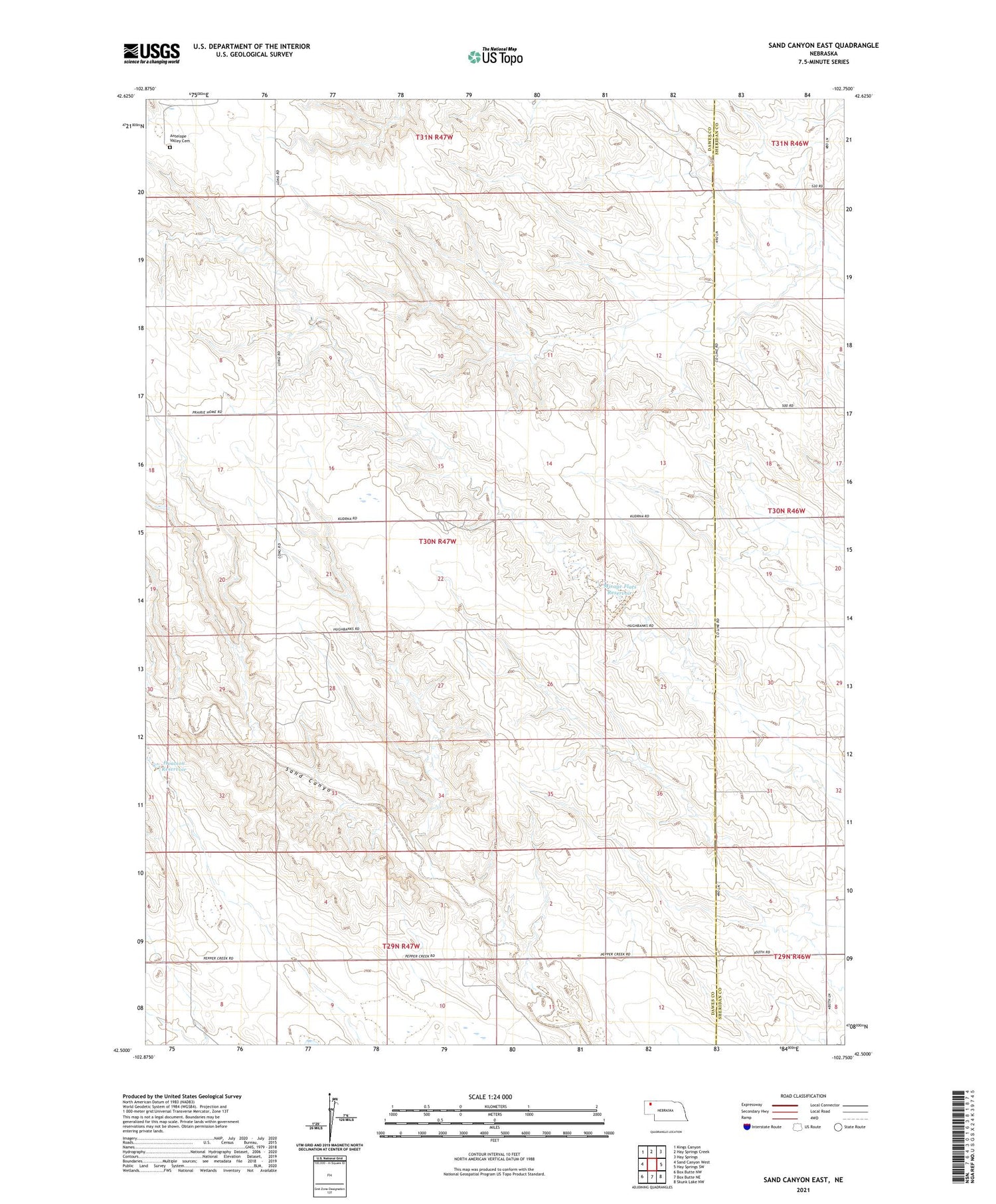 Sand Canyon East Nebraska US Topo Map Image