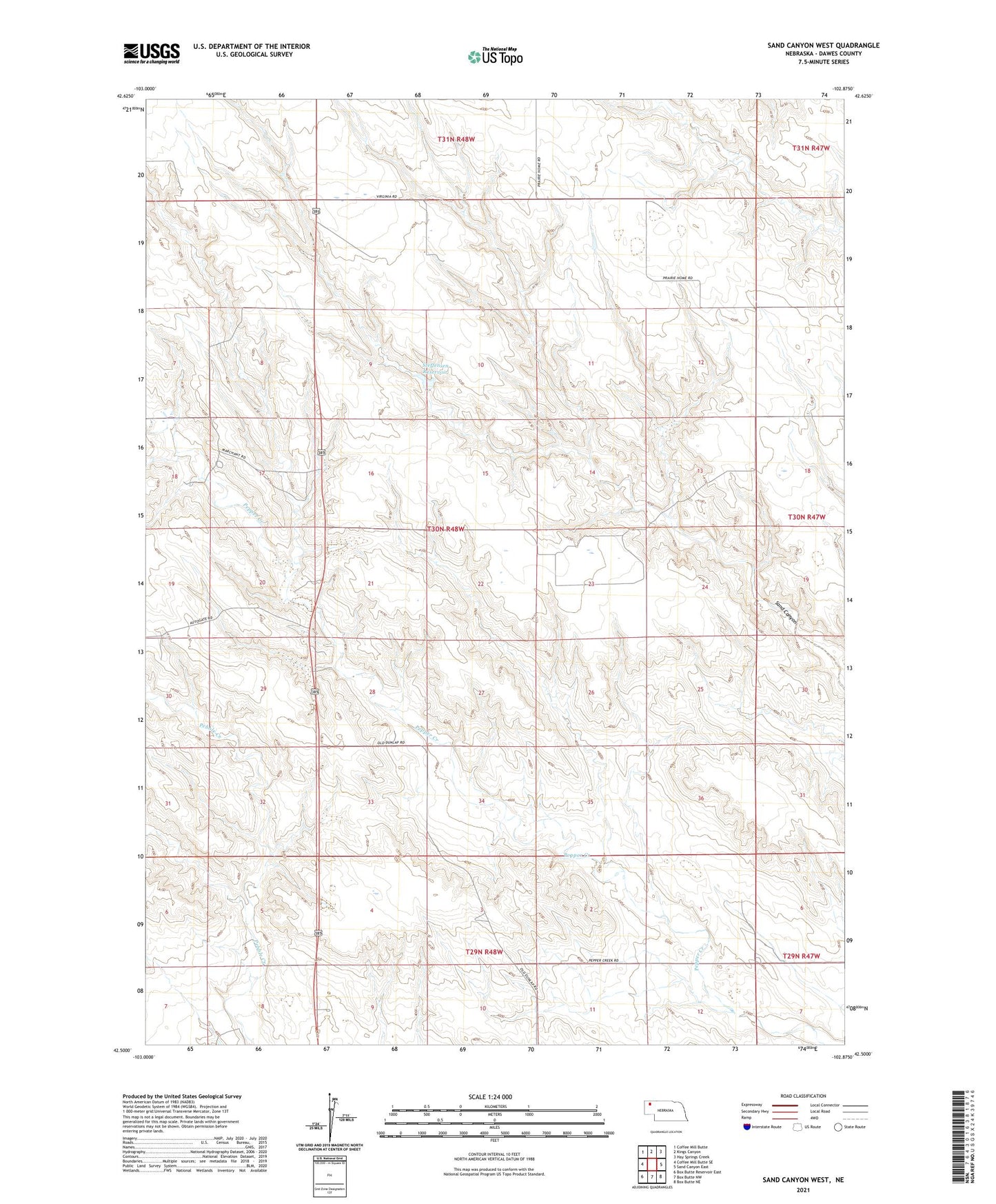 Sand Canyon West Nebraska US Topo Map Image