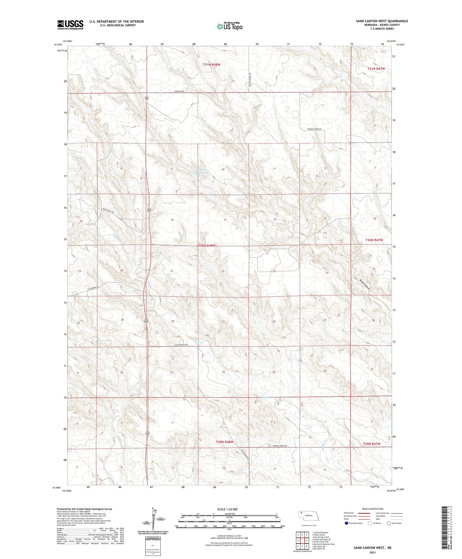 Sand Canyon West Nebraska US Topo Map Image