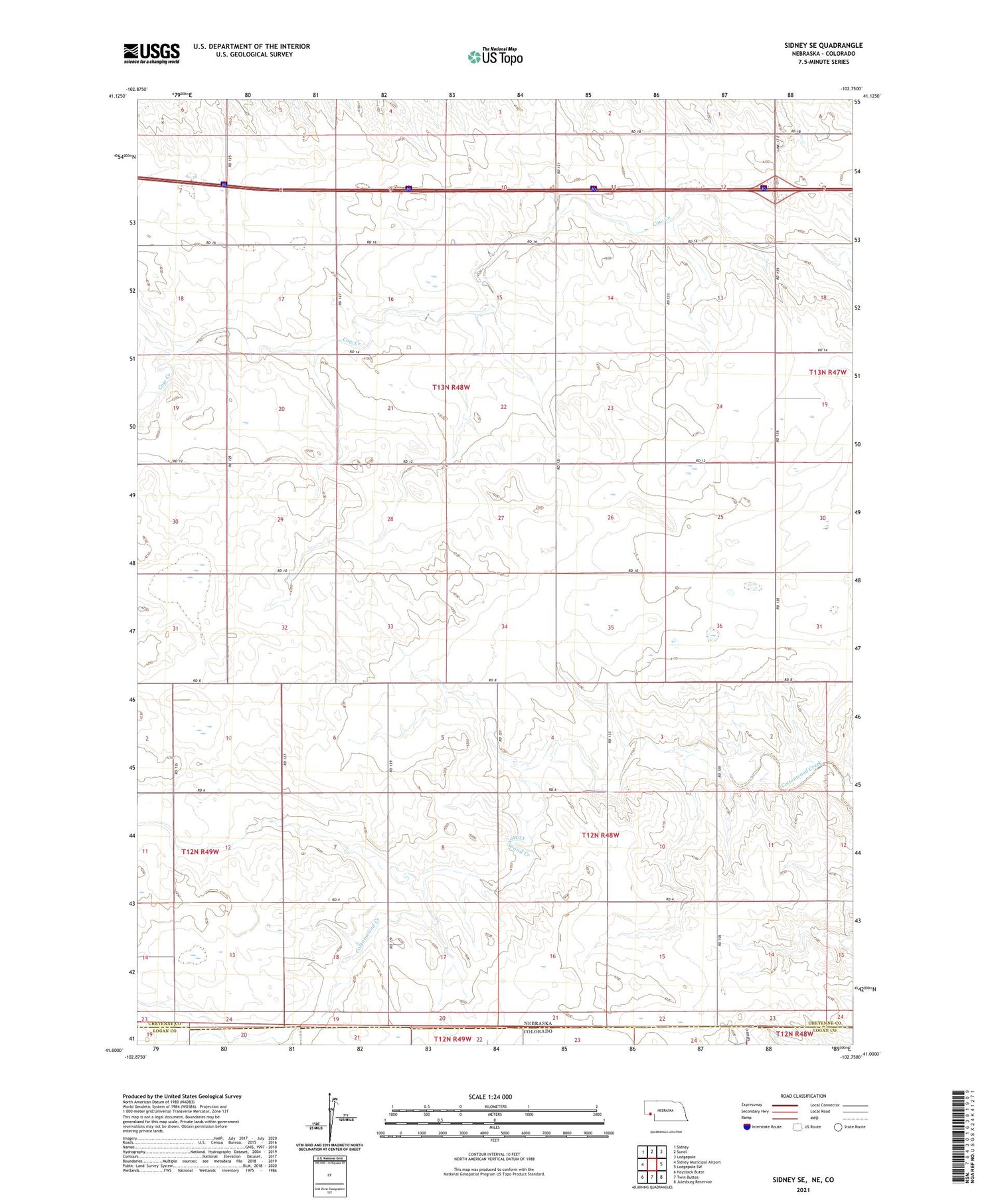 Sidney SE Nebraska US Topo Map Image