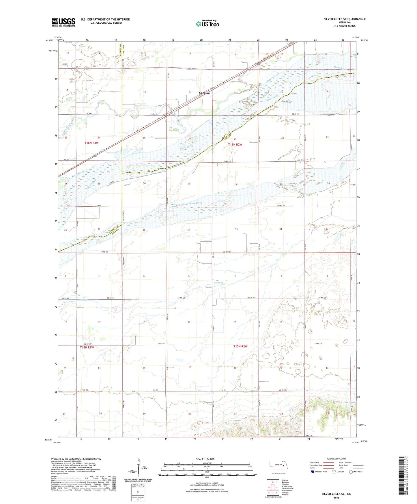 Silver Creek SE Nebraska US Topo Map Image