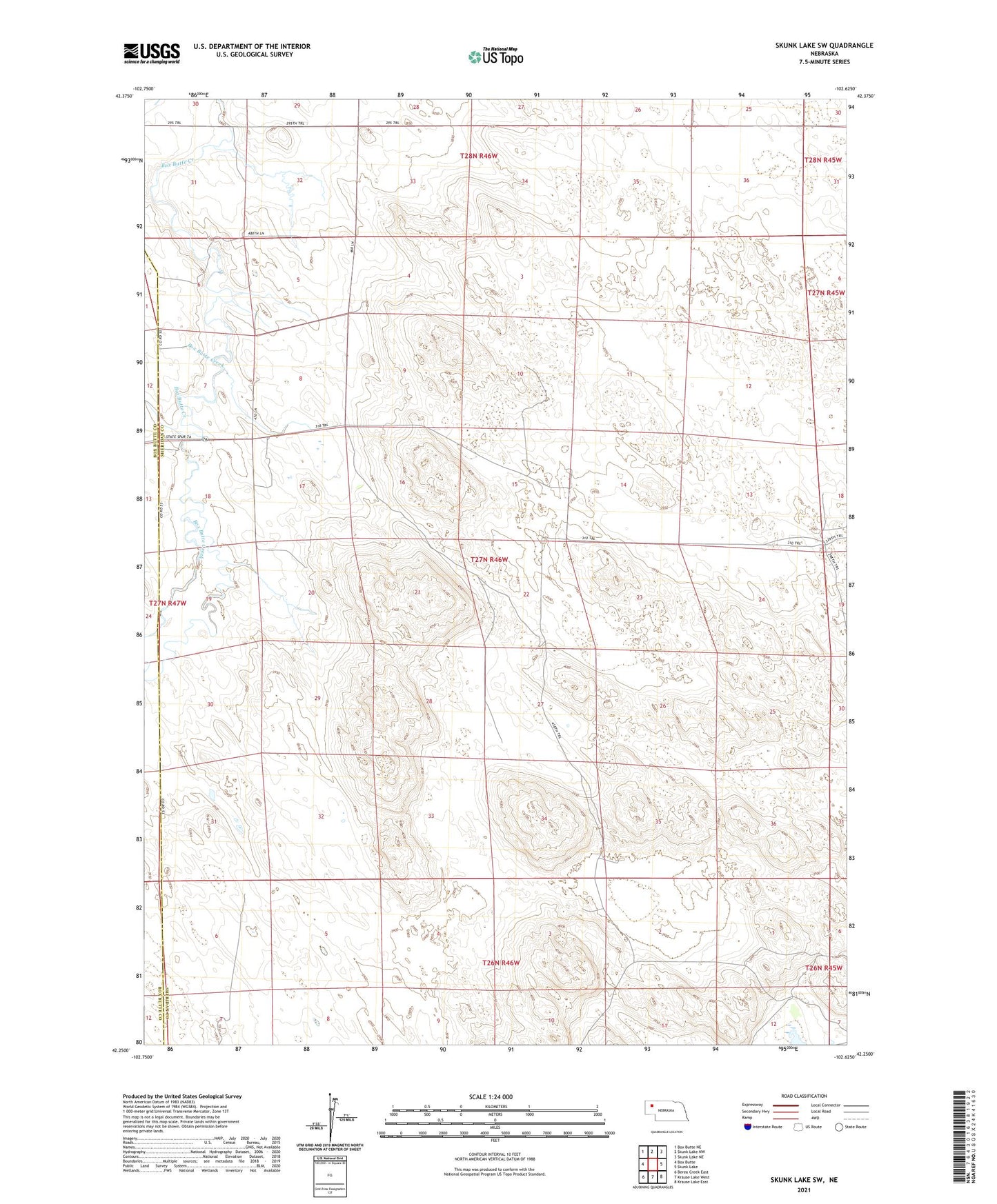 Skunk Lake SW Nebraska US Topo Map Image