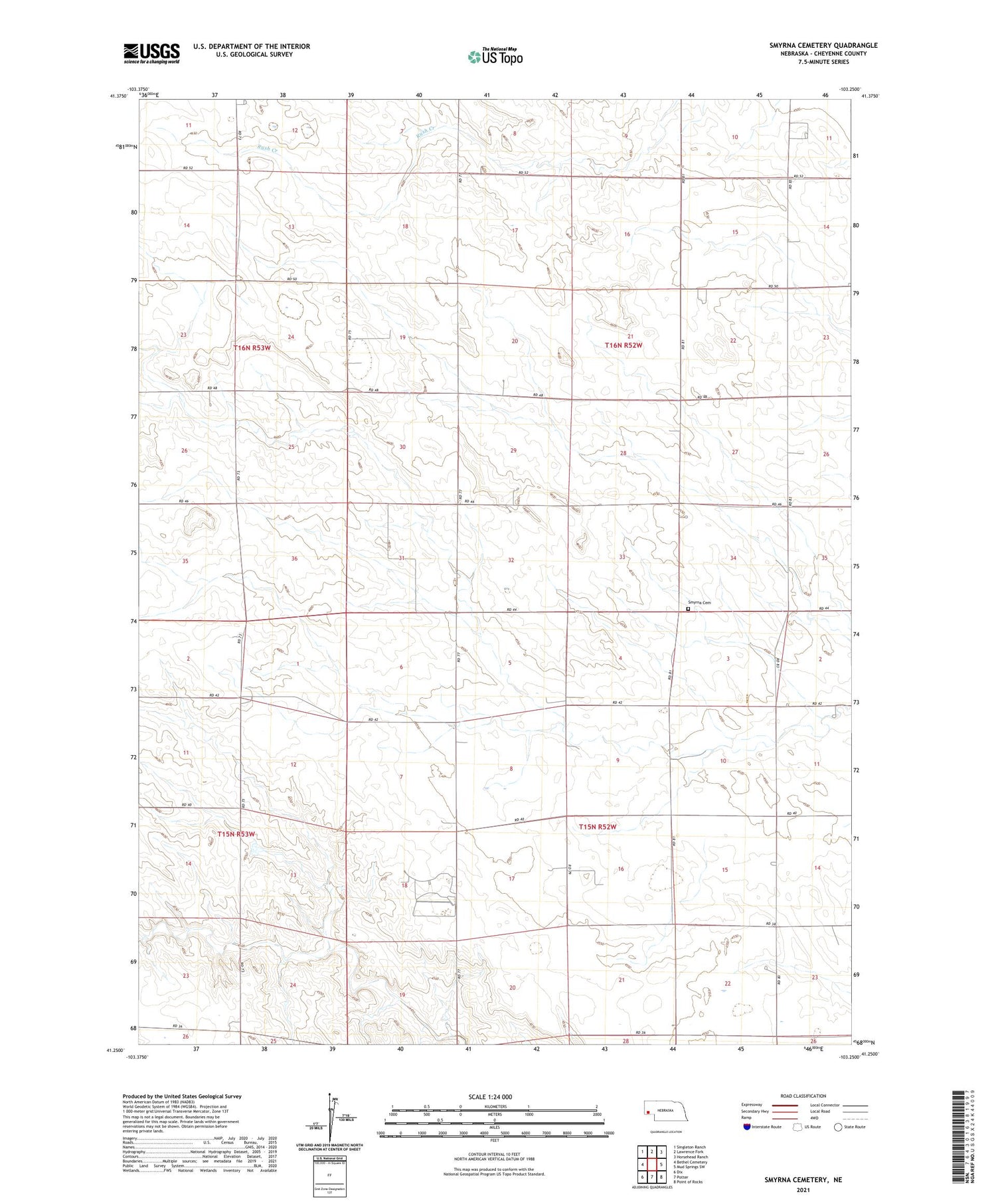 Smyrna Cemetery Nebraska US Topo Map Image