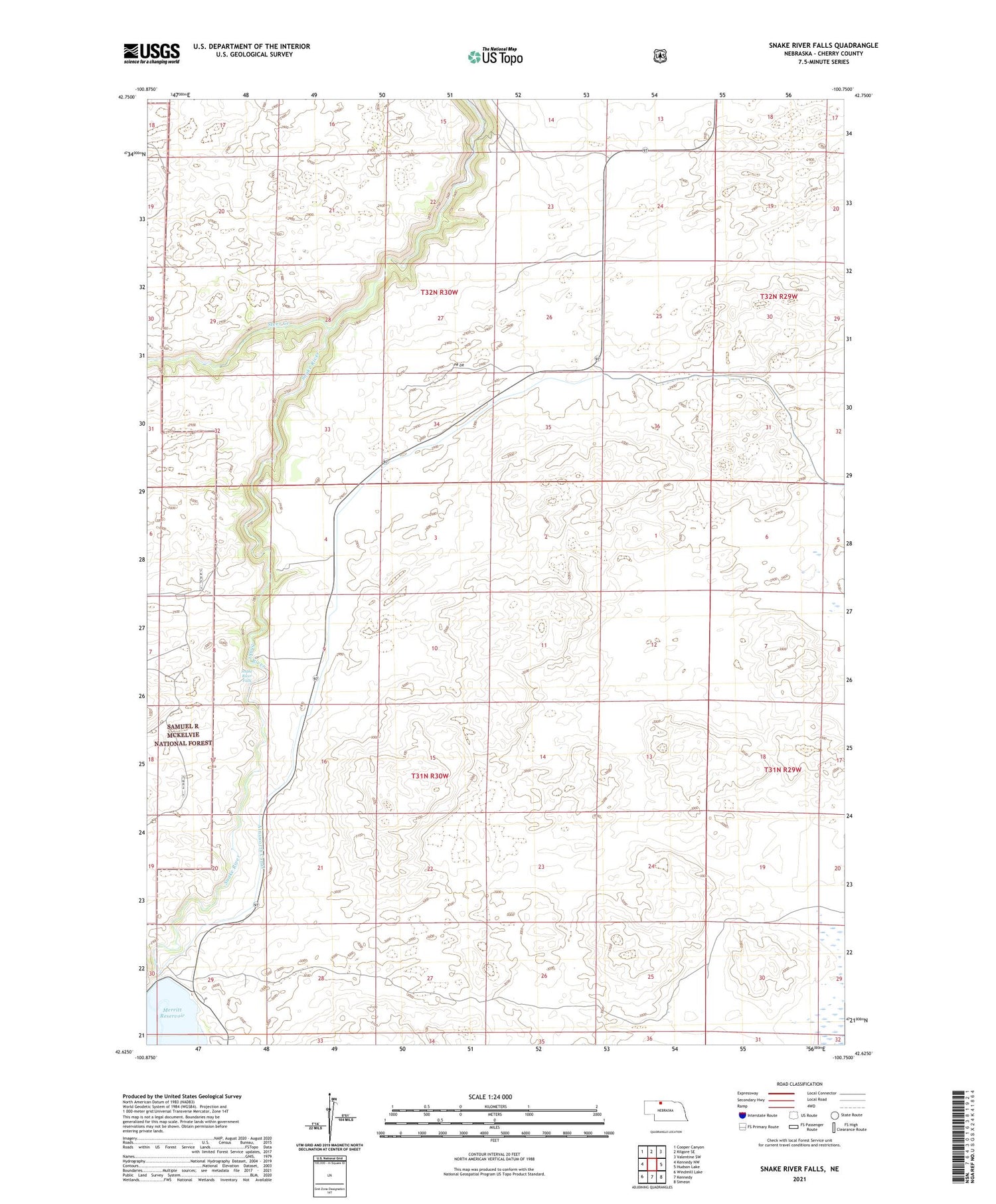 Snake River Falls Nebraska US Topo Map Image
