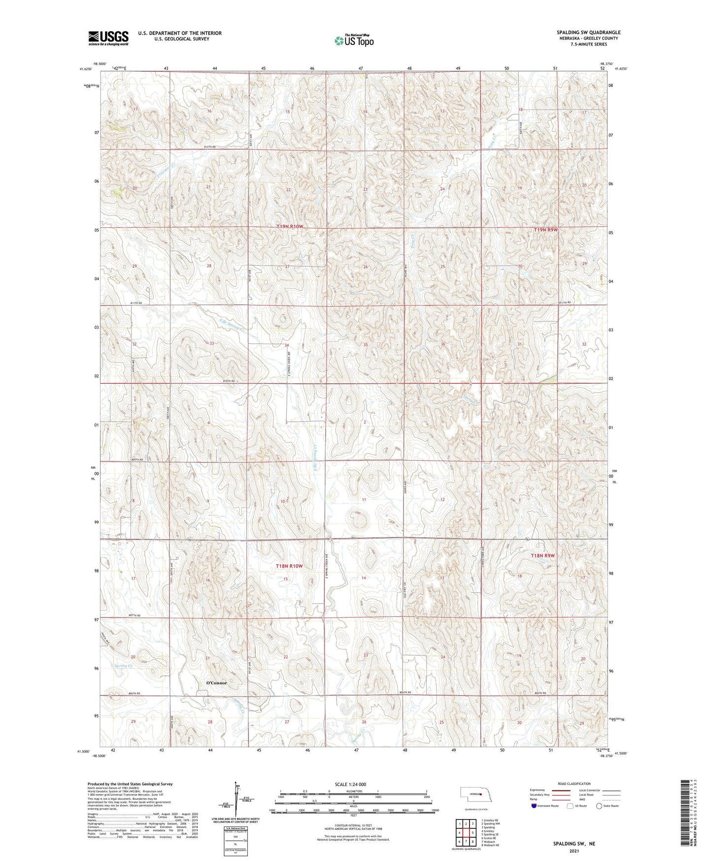 Spalding SW Nebraska US Topo Map Image