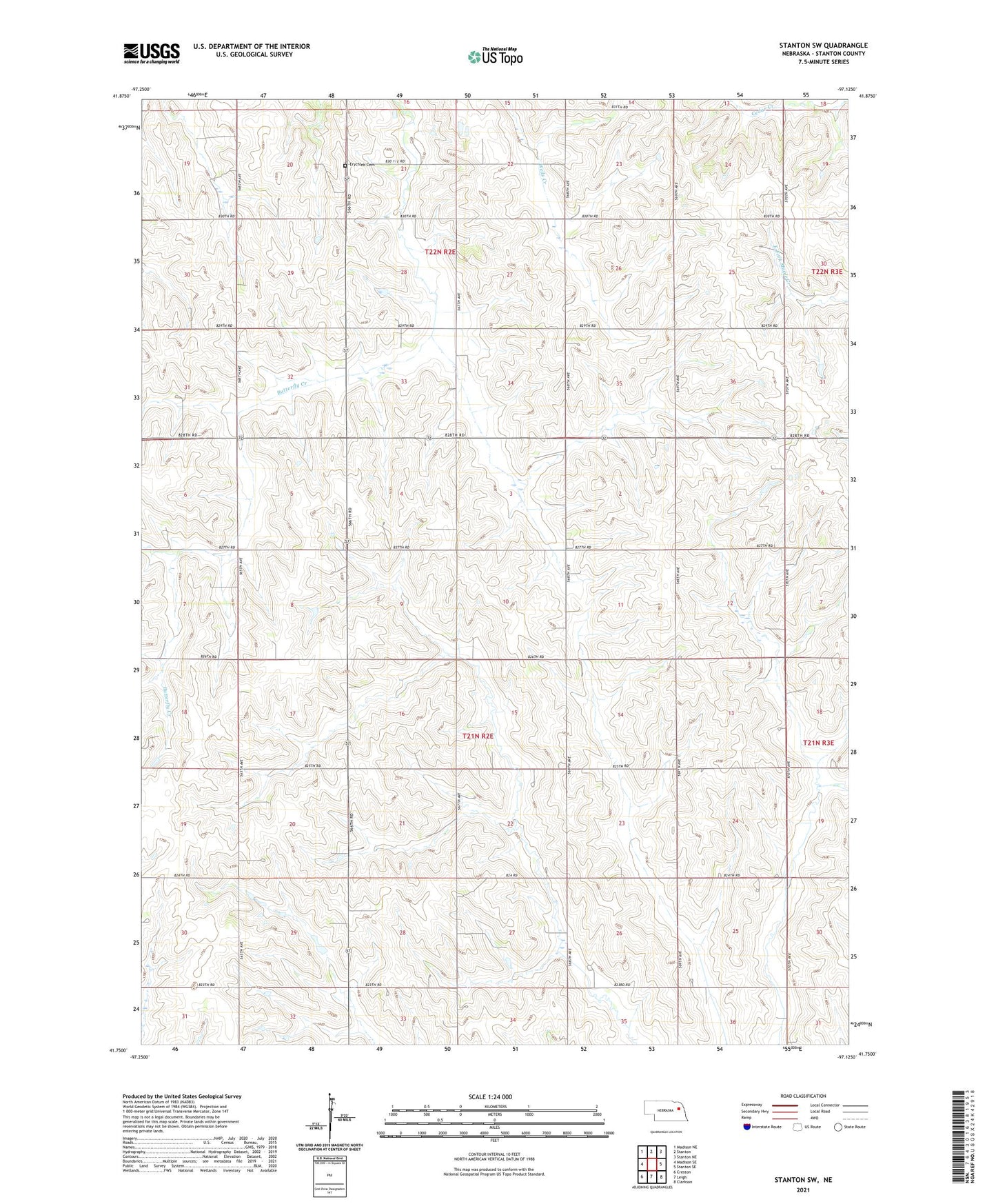 Stanton SW Nebraska US Topo Map Image