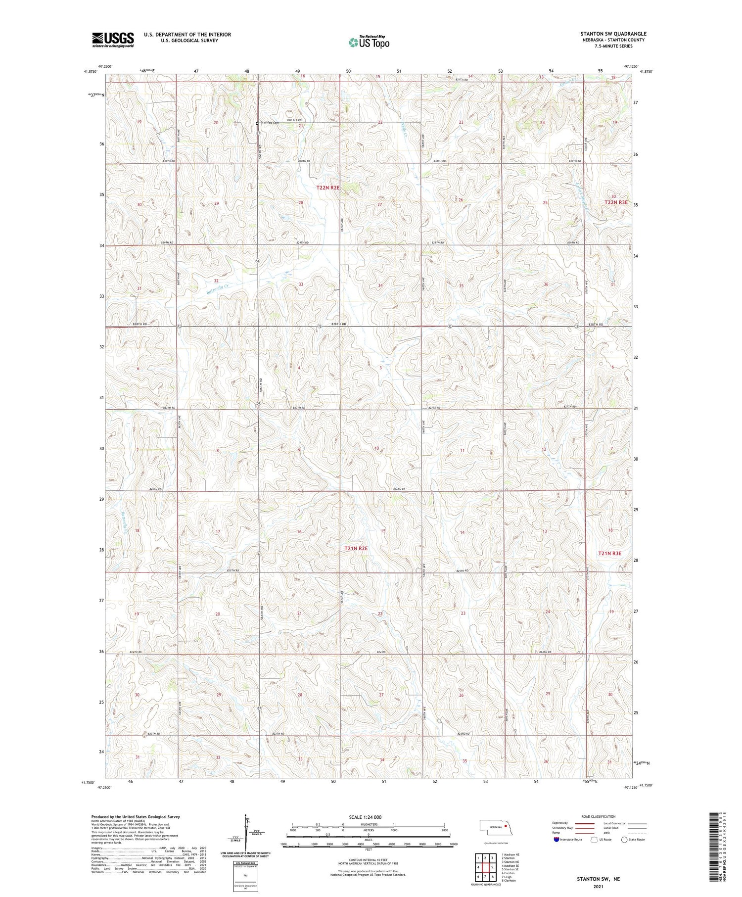 Stanton SW Nebraska US Topo Map Image