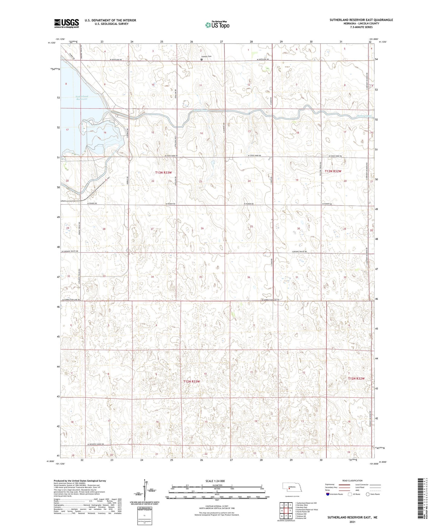 Sutherland Reservoir East Nebraska US Topo Map Image