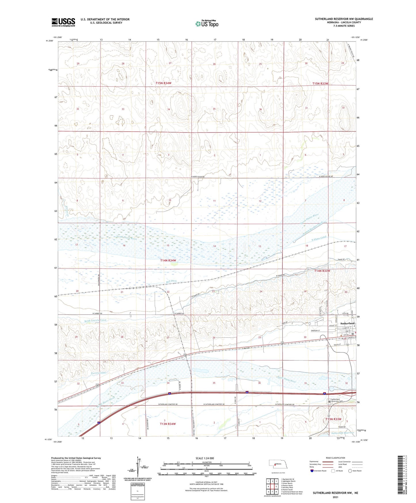 Sutherland Reservoir NW Nebraska US Topo Map Image