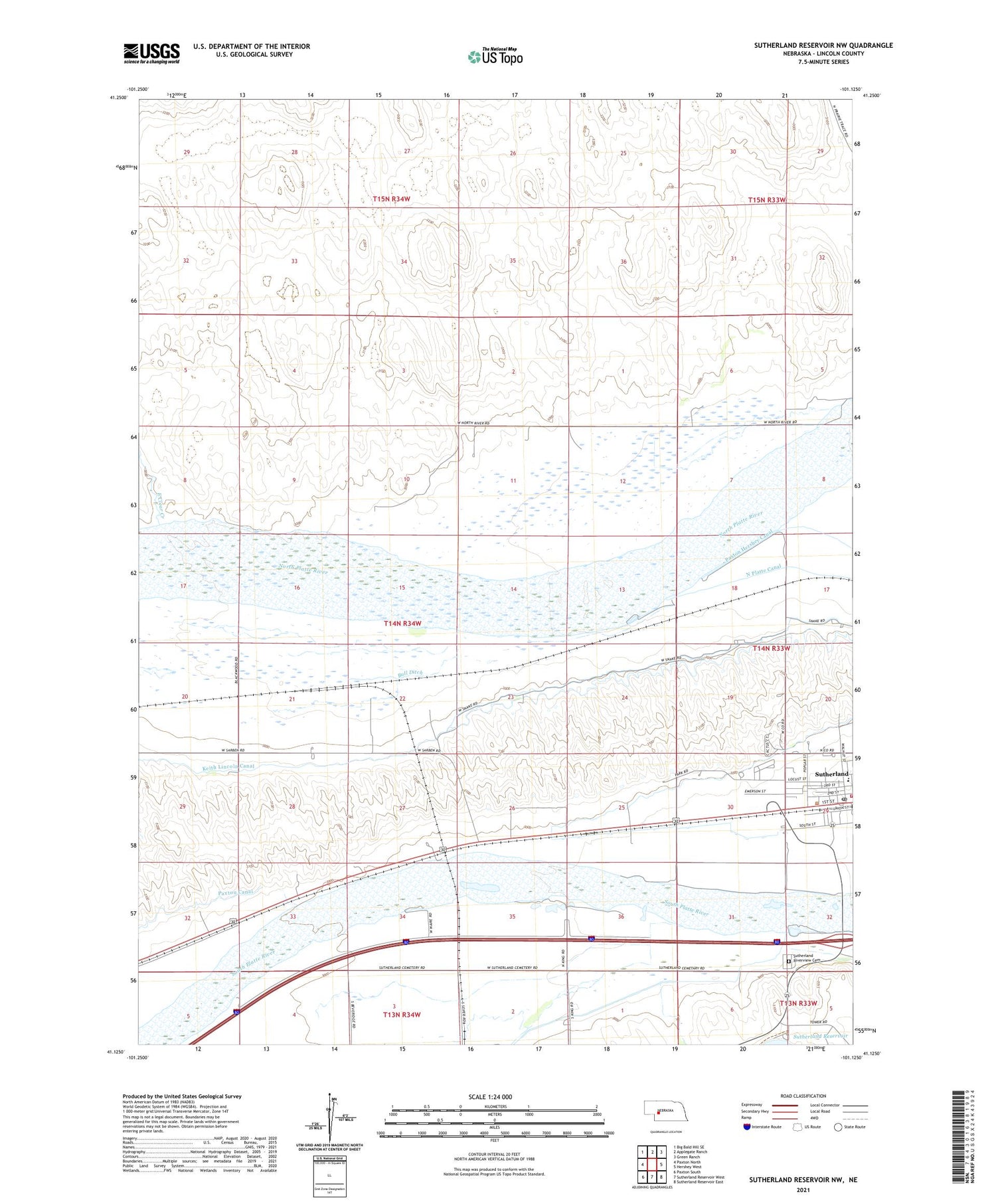 Sutherland Reservoir NW Nebraska US Topo Map Image