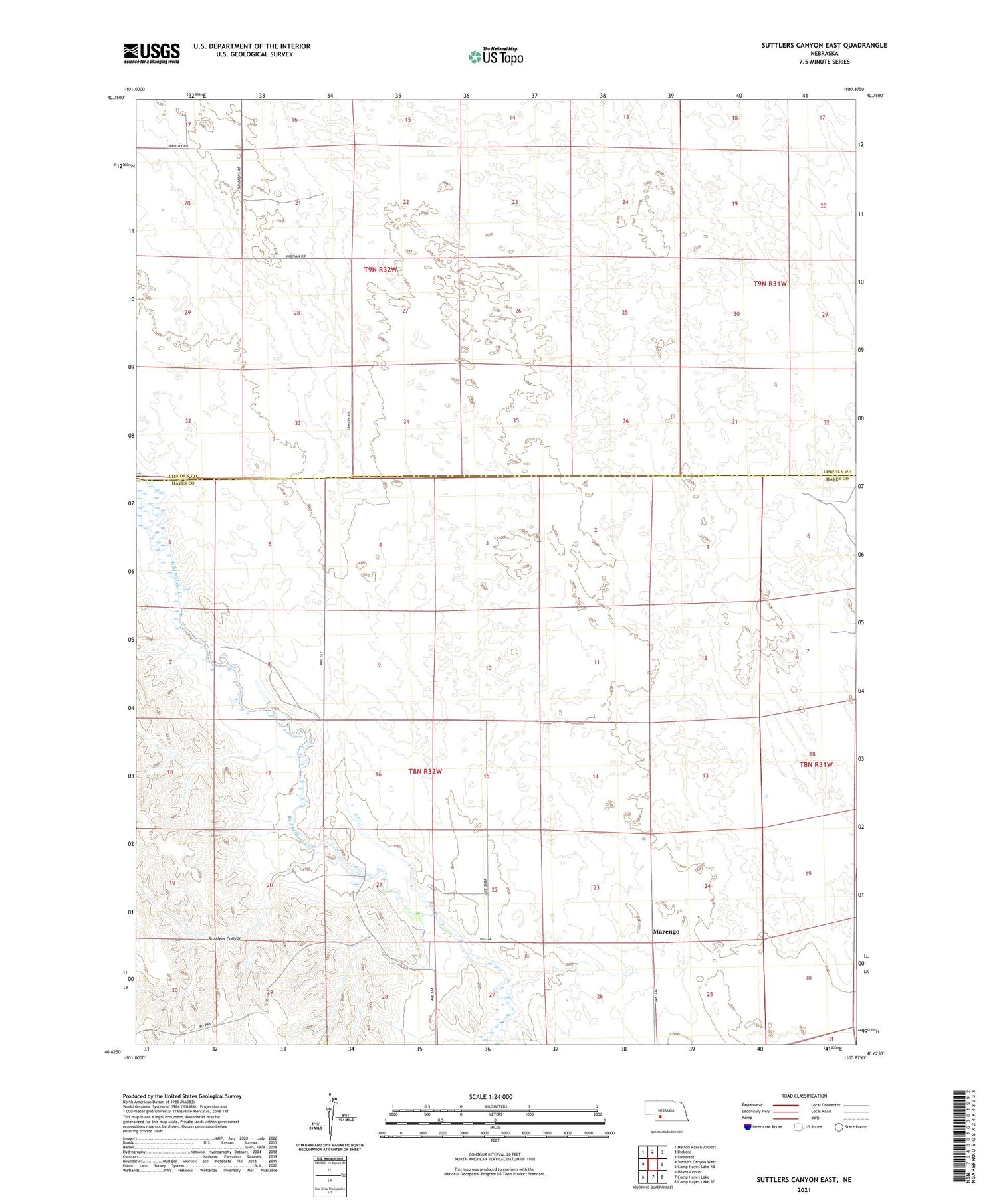 Suttlers Canyon East Nebraska US Topo Map Image