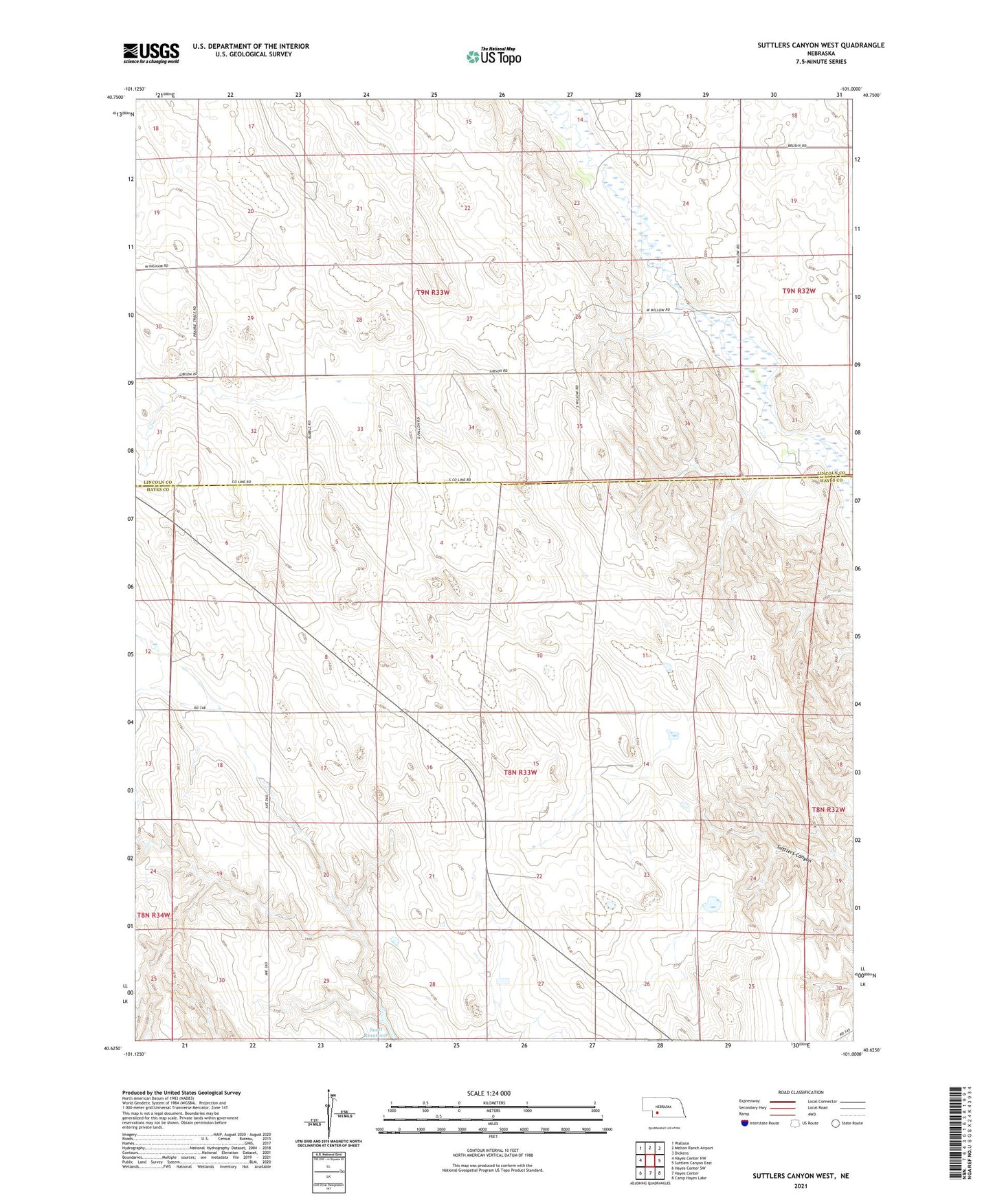 Suttlers Canyon West Nebraska US Topo Map Image