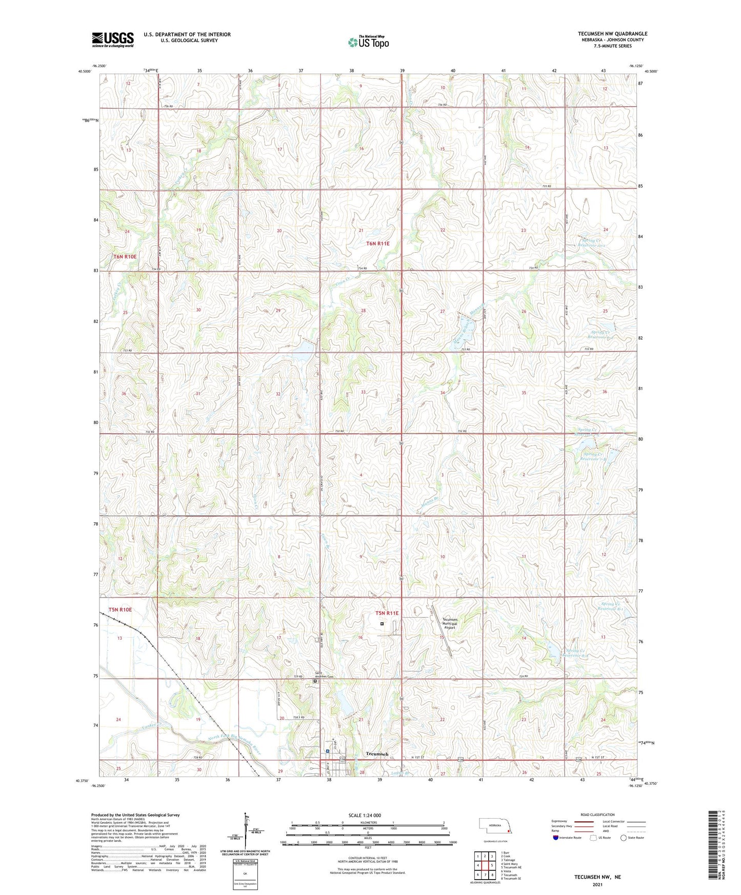 Tecumseh NW Nebraska US Topo Map Image