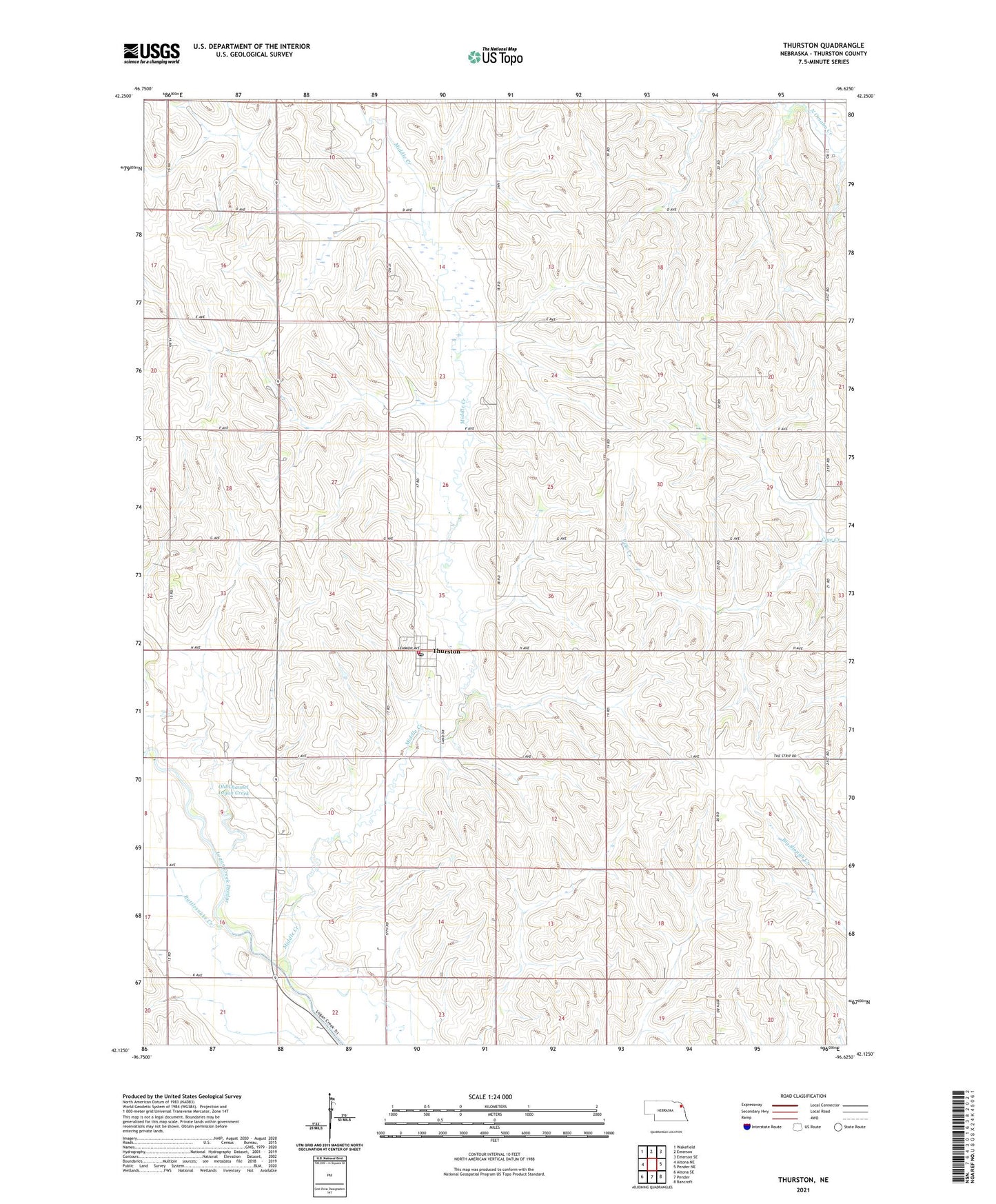 Thurston Nebraska US Topo Map Image