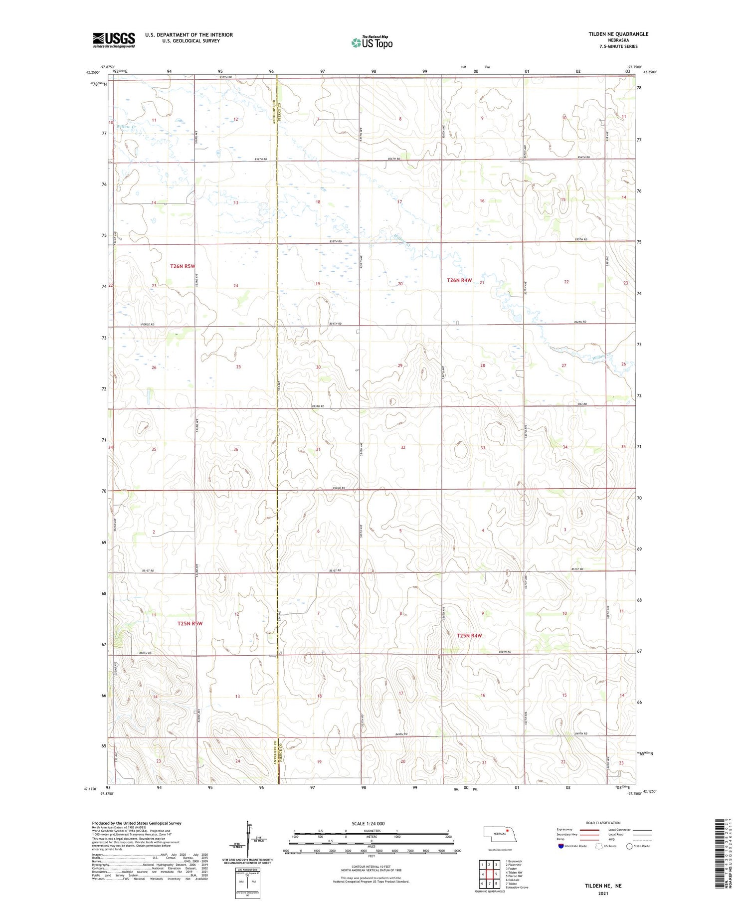 Tilden NE Nebraska US Topo Map Image