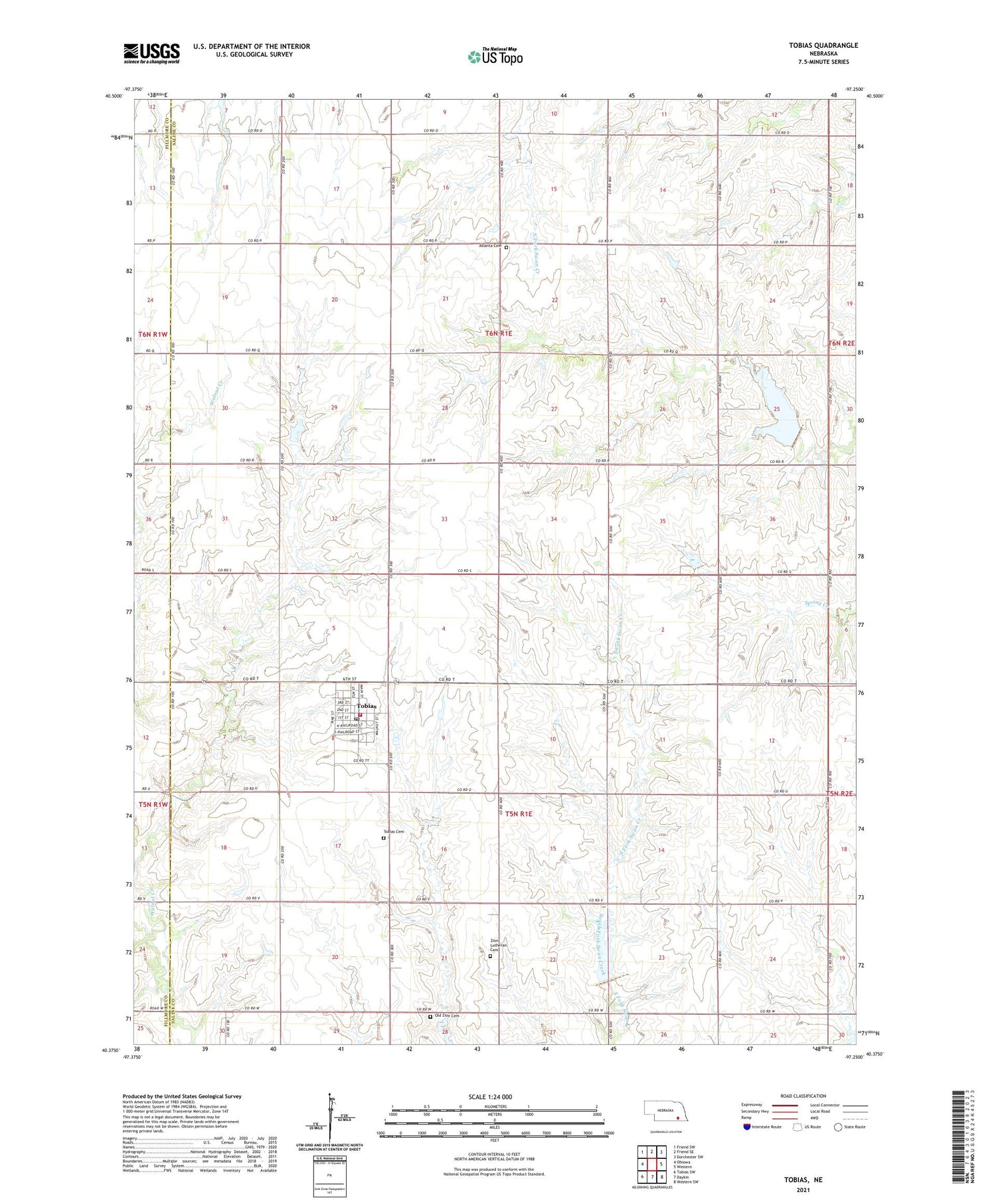 Tobias Nebraska US Topo Map Image