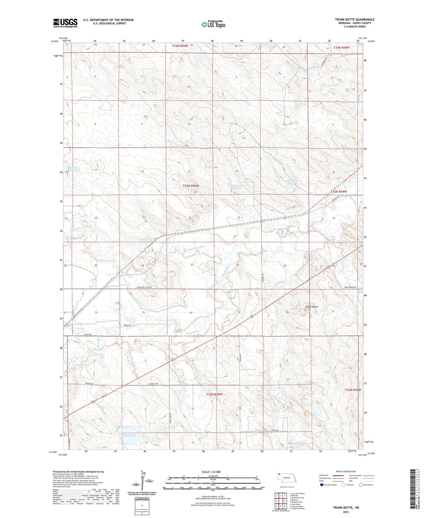 Trunk Butte Nebraska US Topo Map Image
