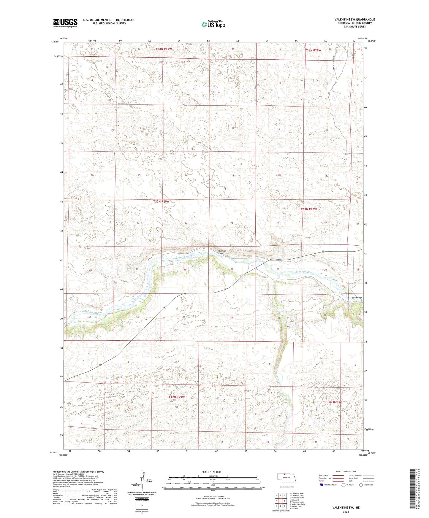 Valentine SW Nebraska US Topo Map Image
