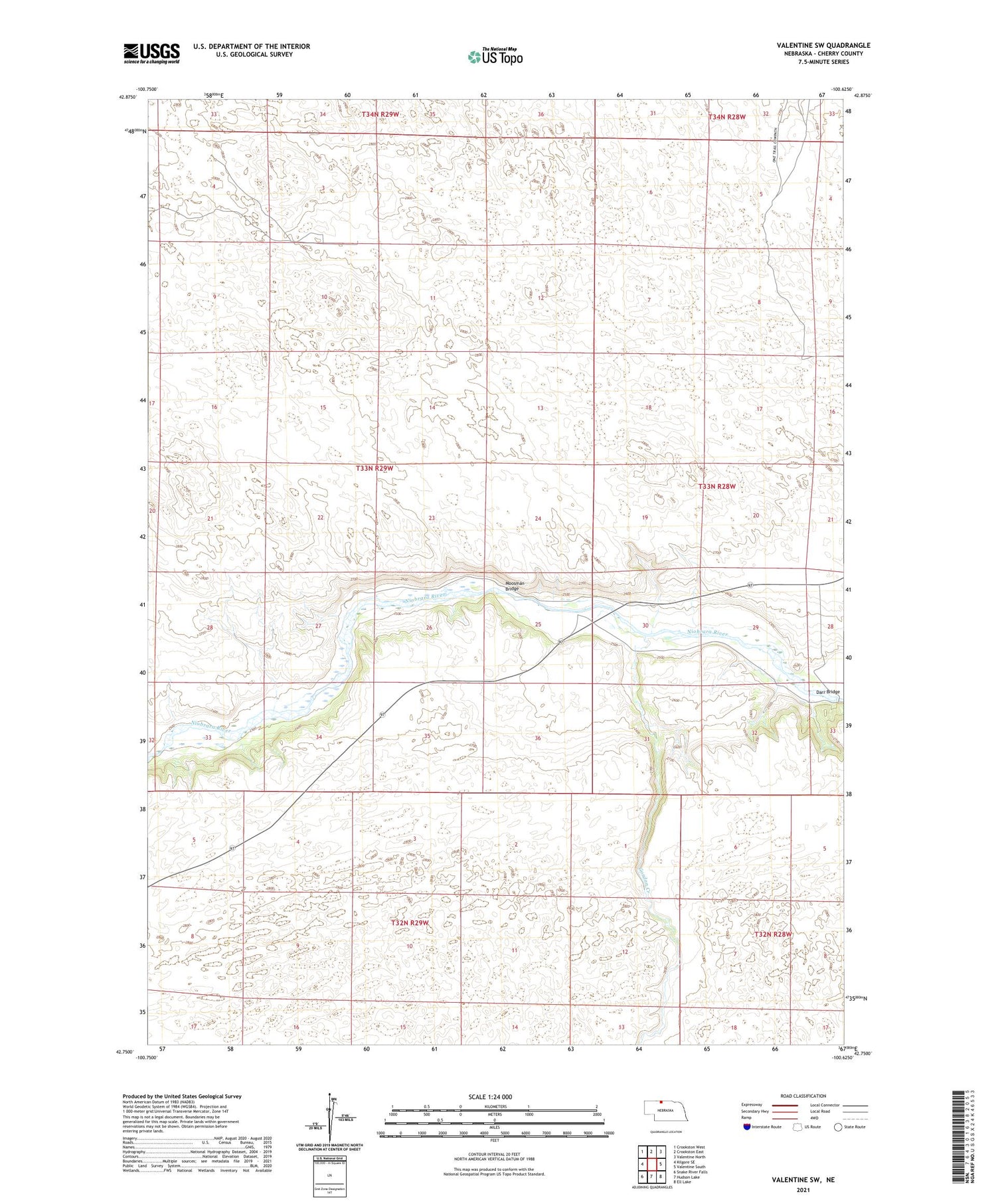 Valentine SW Nebraska US Topo Map Image