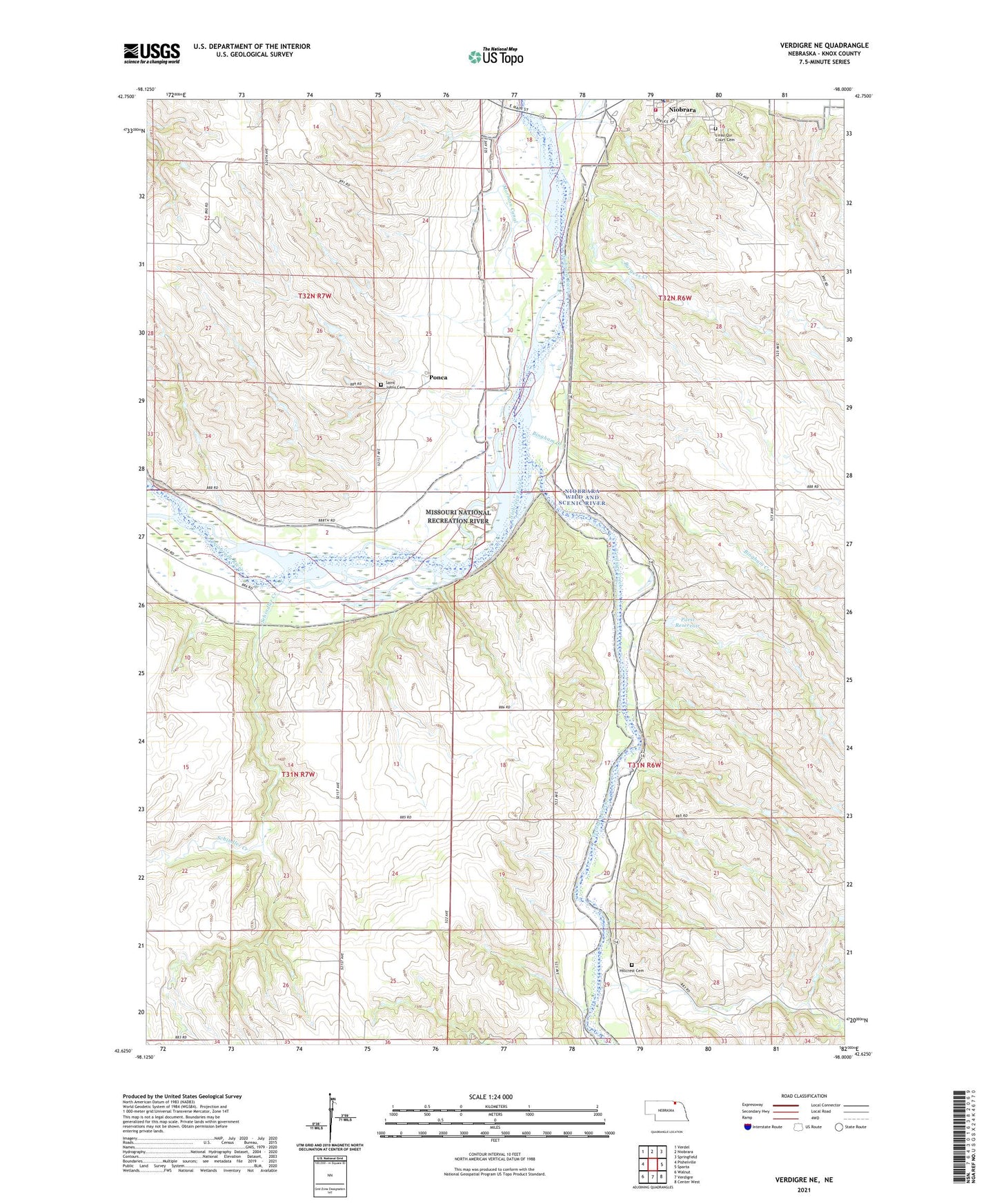 Verdigre NE Nebraska US Topo Map Image