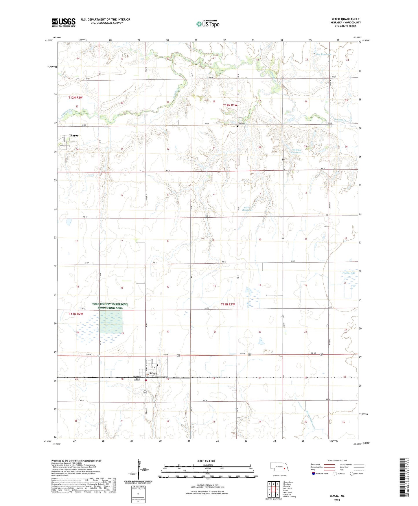 Waco Nebraska US Topo Map Image