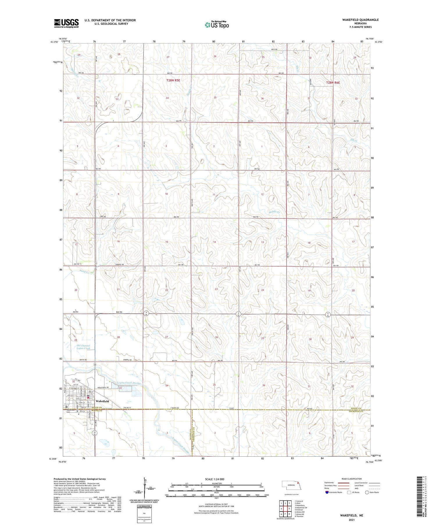 Wakefield Nebraska US Topo Map Image