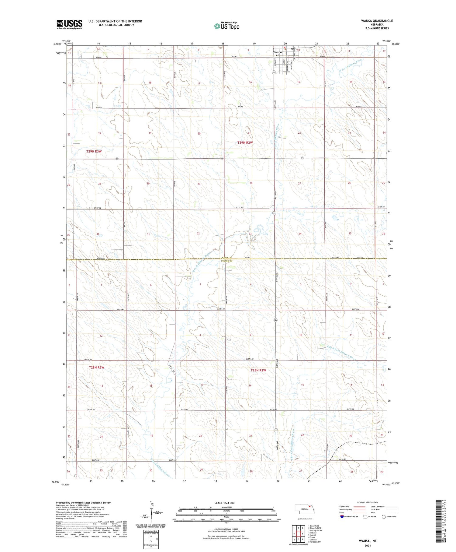 Wausa Nebraska US Topo Map Image
