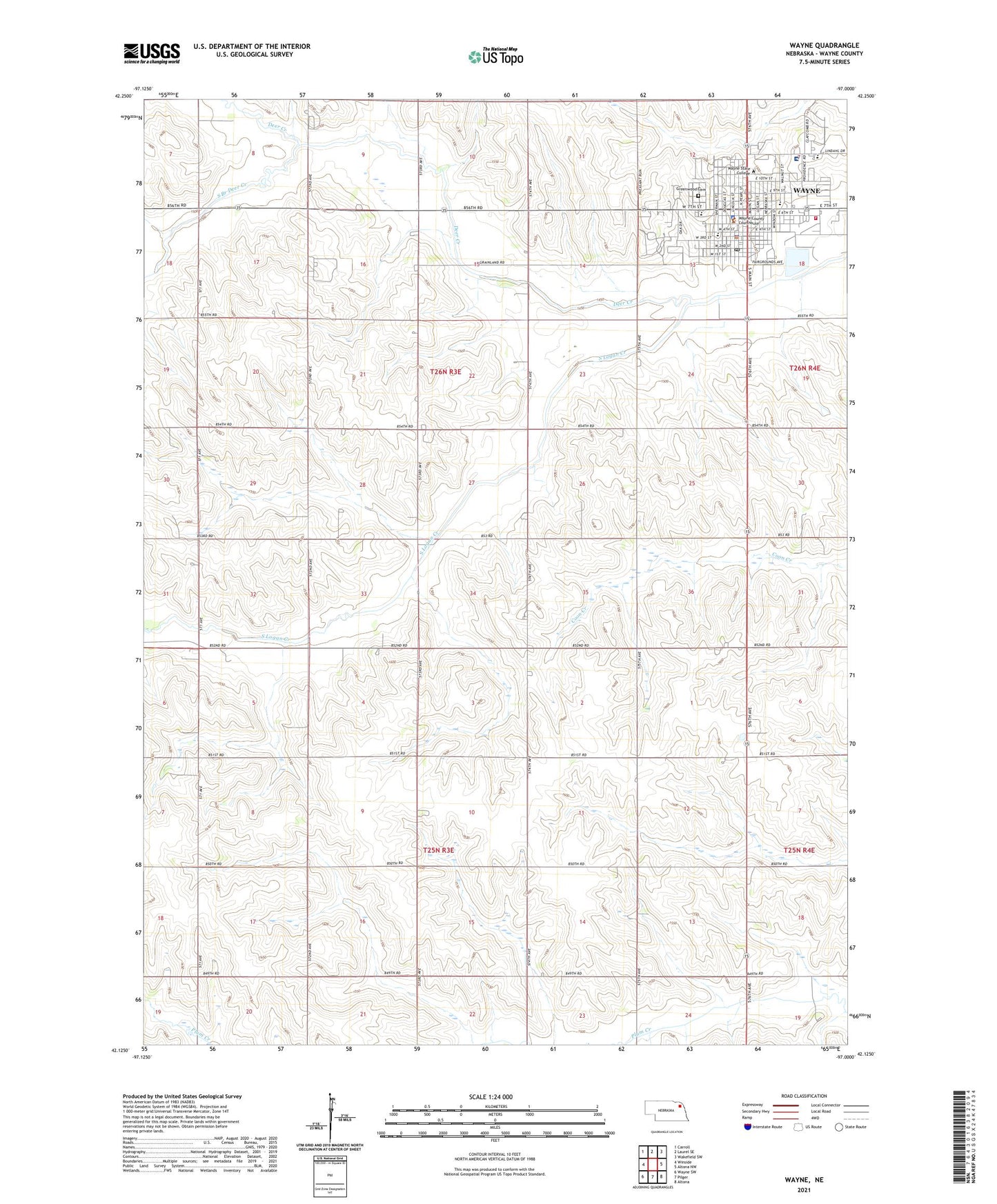 Wayne Nebraska US Topo Map Image