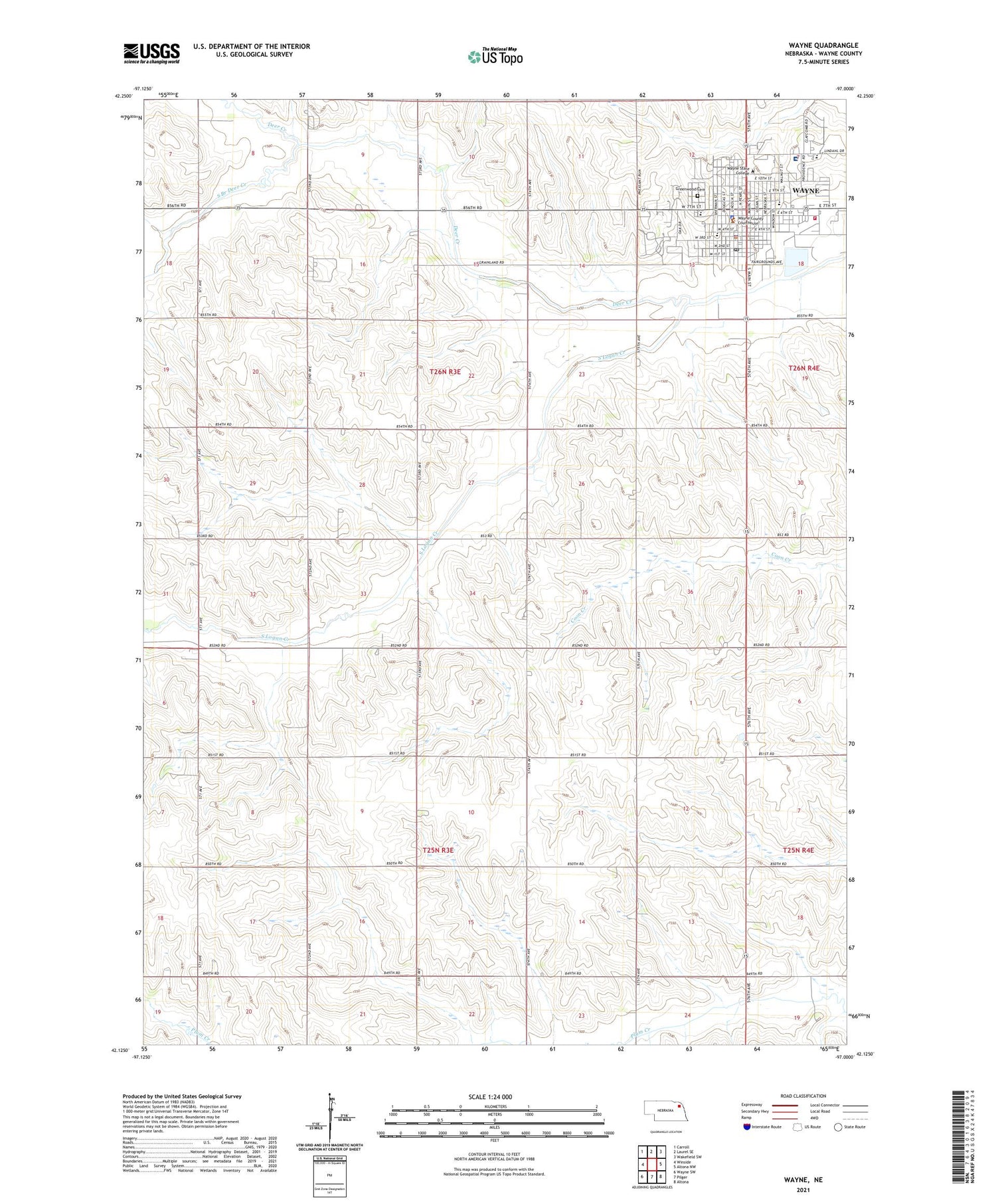 Wayne Nebraska US Topo Map Image