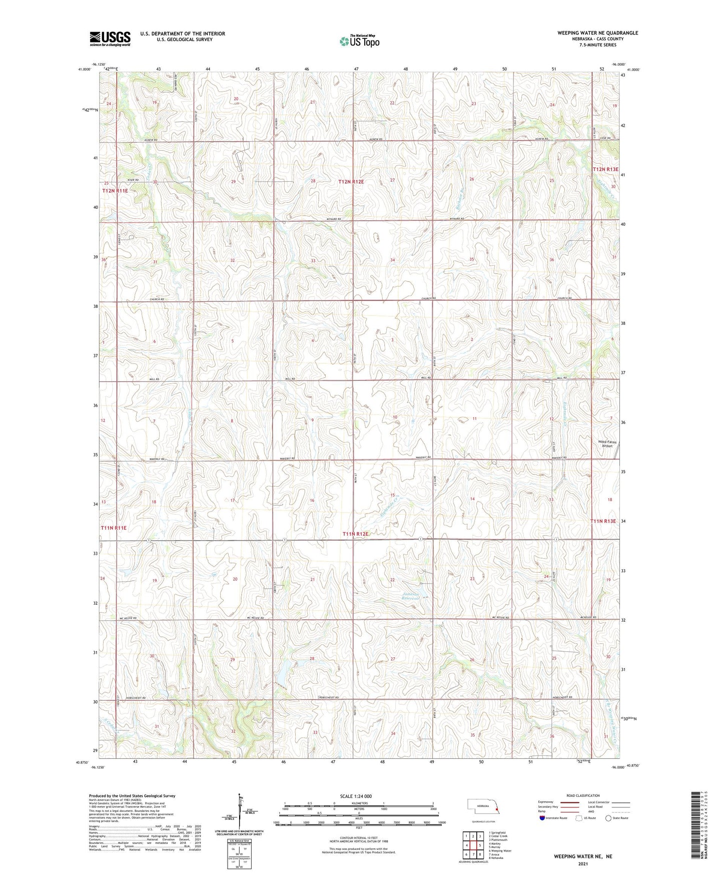 Weeping Water NE Nebraska US Topo Map Image