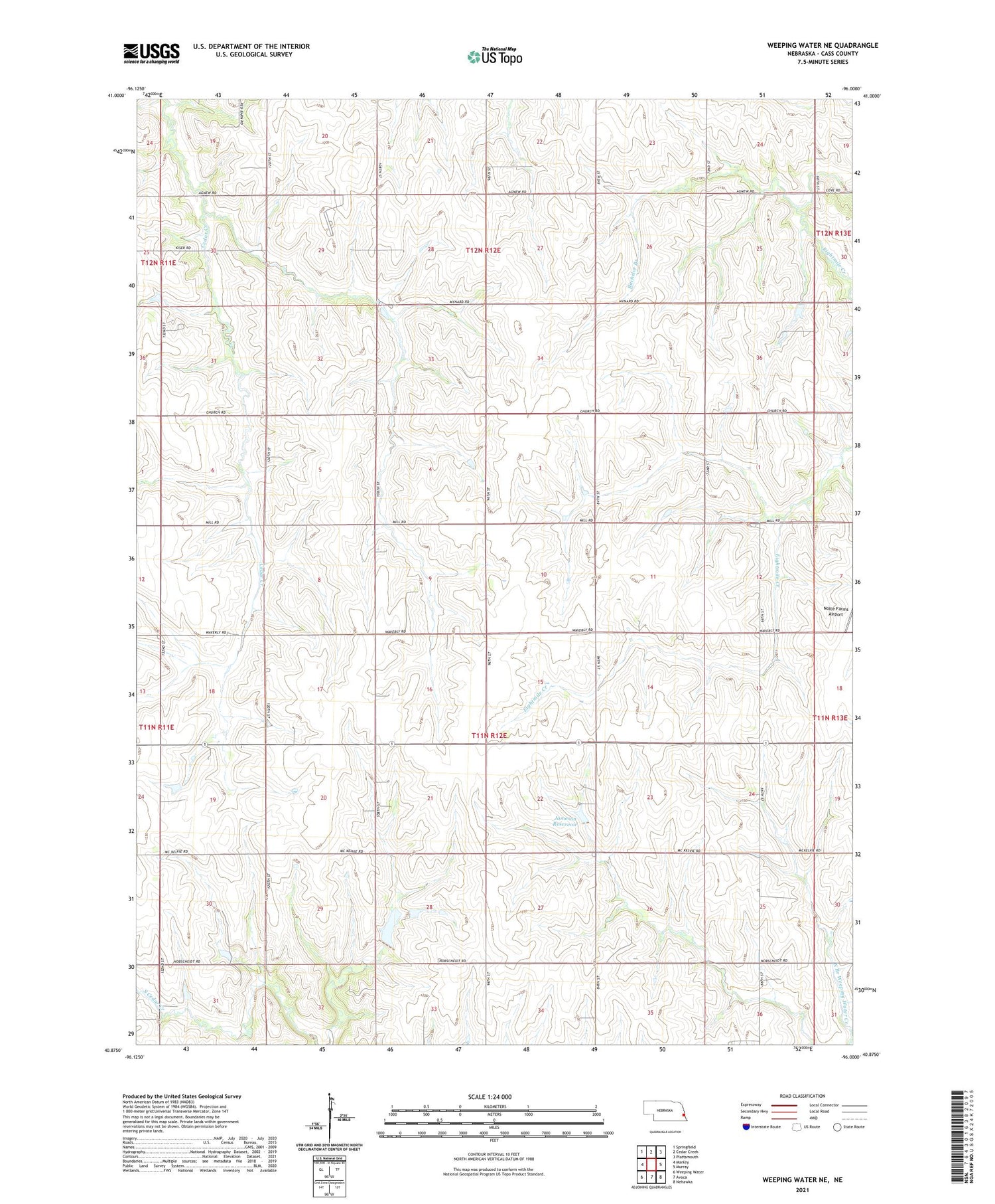 Weeping Water NE Nebraska US Topo Map Image