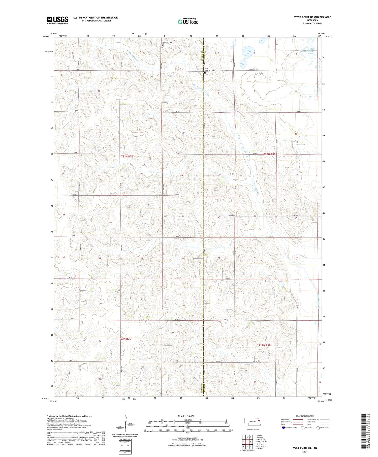 West Point NE Nebraska US Topo Map Image