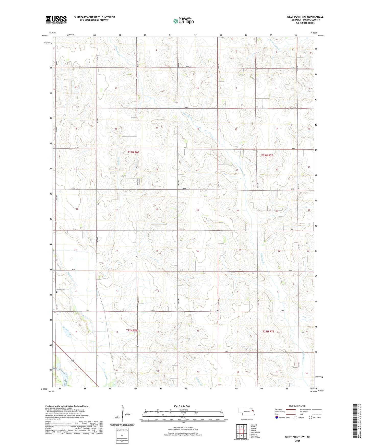 West Point NW Nebraska US Topo Map Image