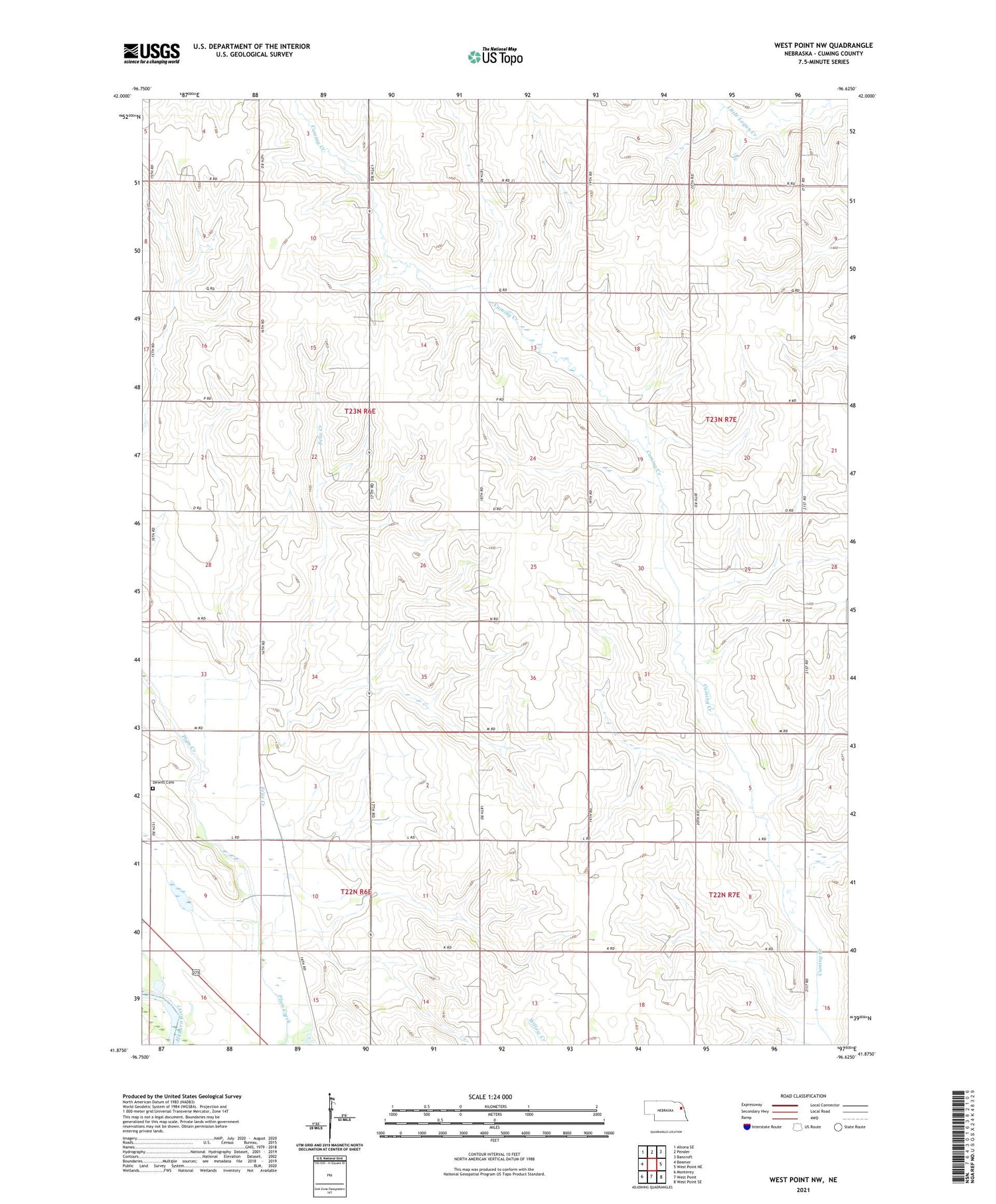 West Point NW Nebraska US Topo Map Image