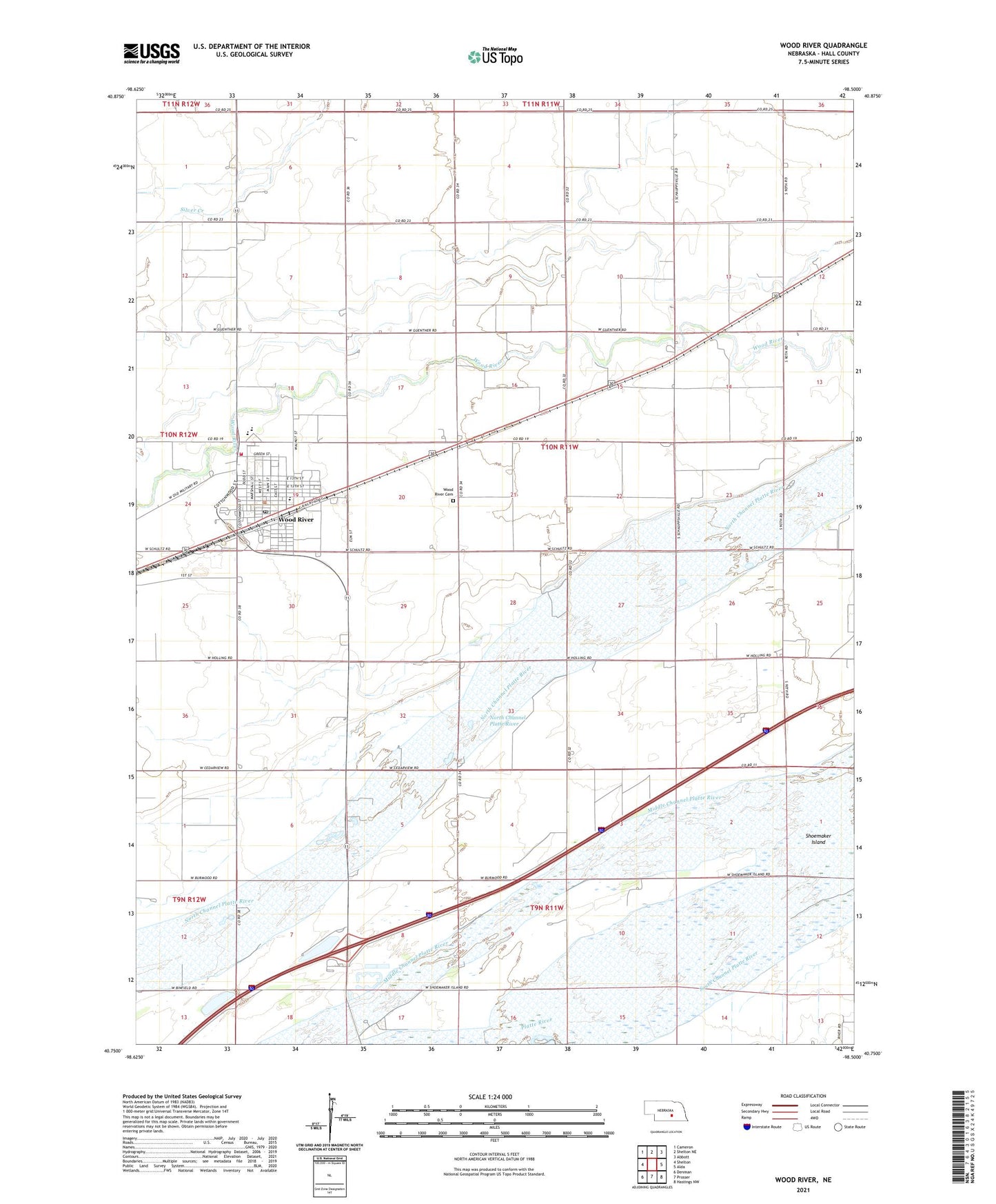 Wood River Nebraska US Topo Map Image