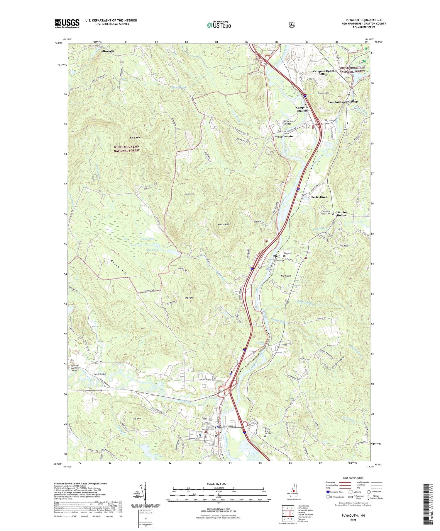 Plymouth New Hampshire US Topo Map Image