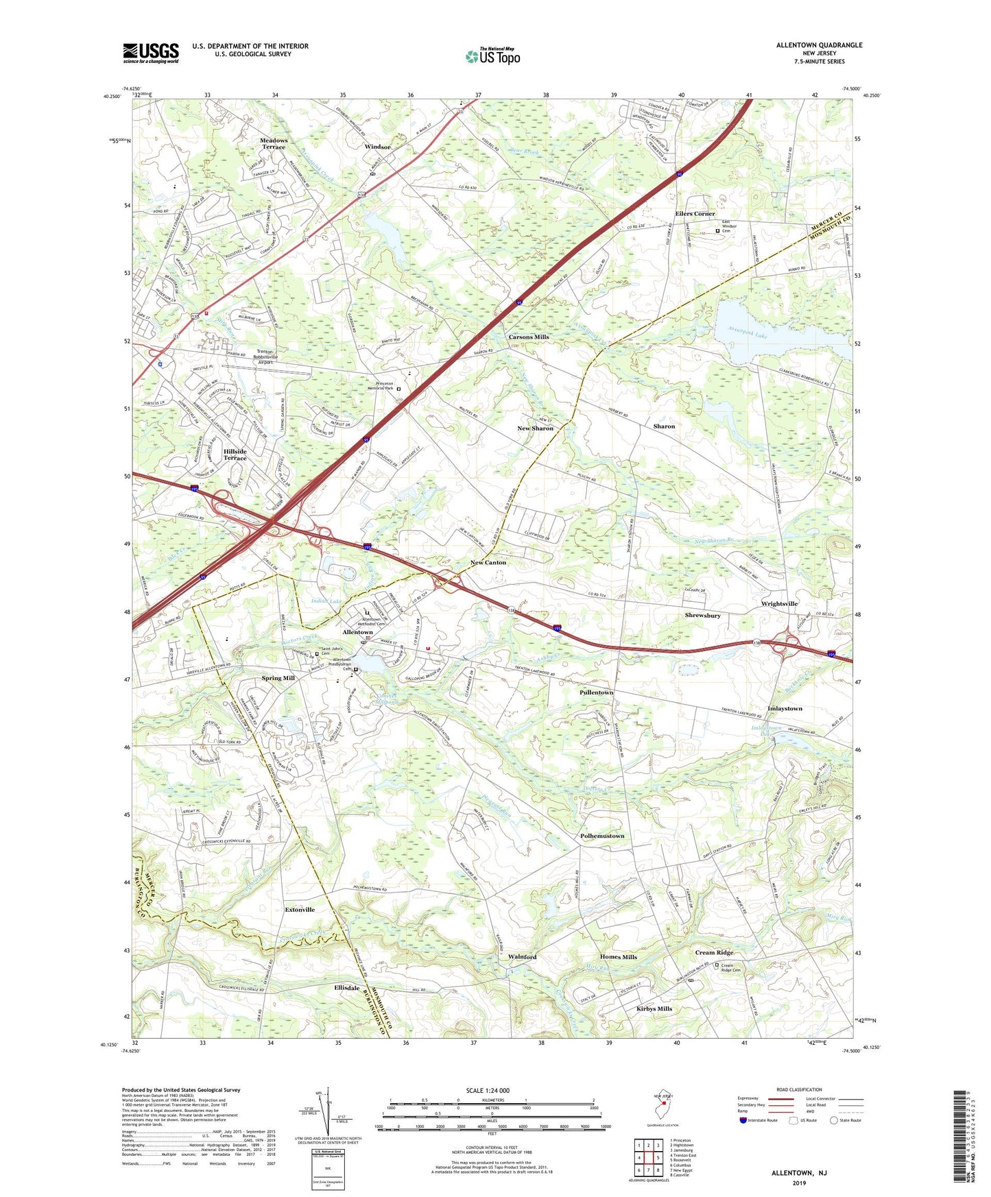 Allentown New Jersey US Topo Map Image