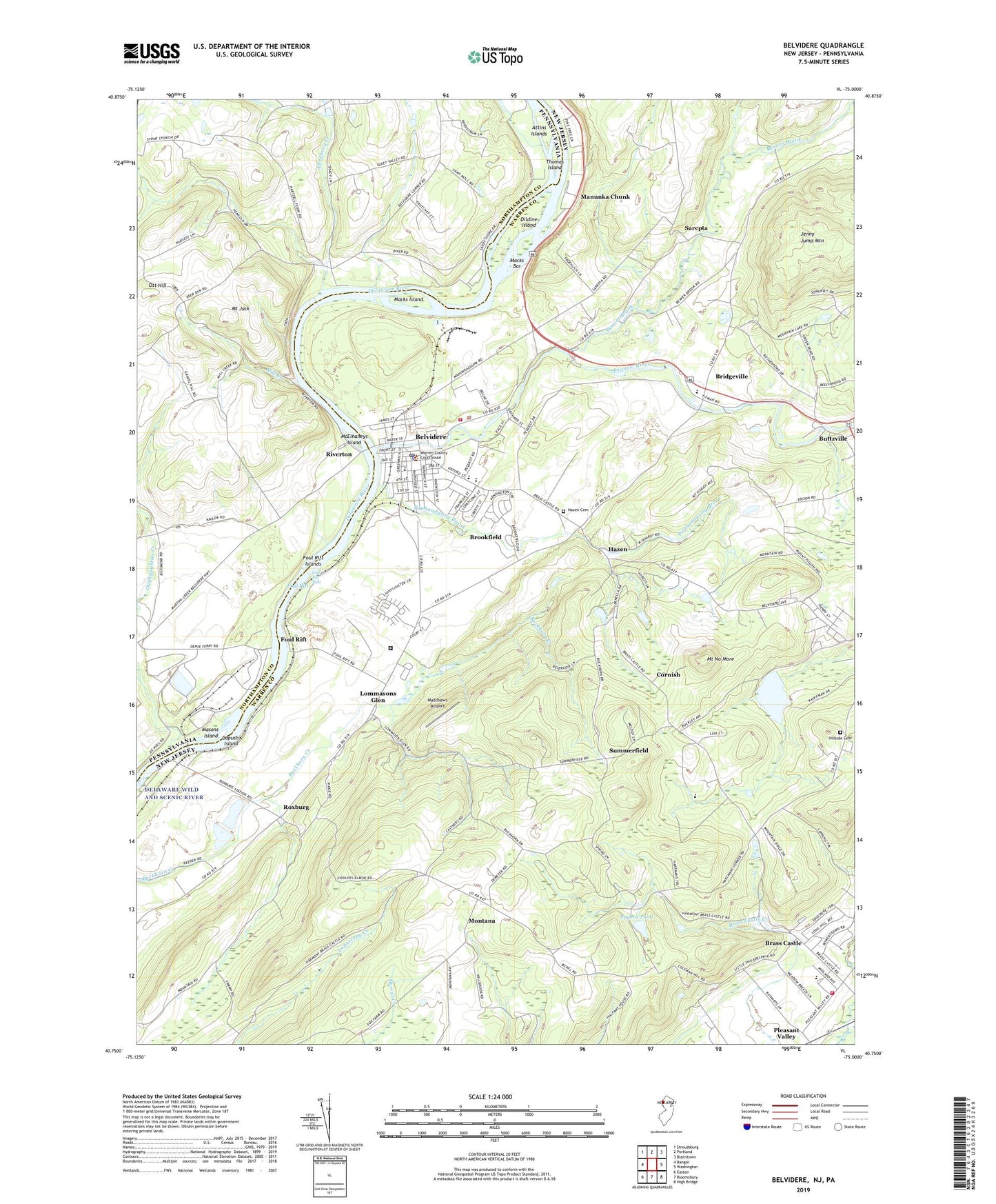 Belvidere New Jersey US Topo Map Image