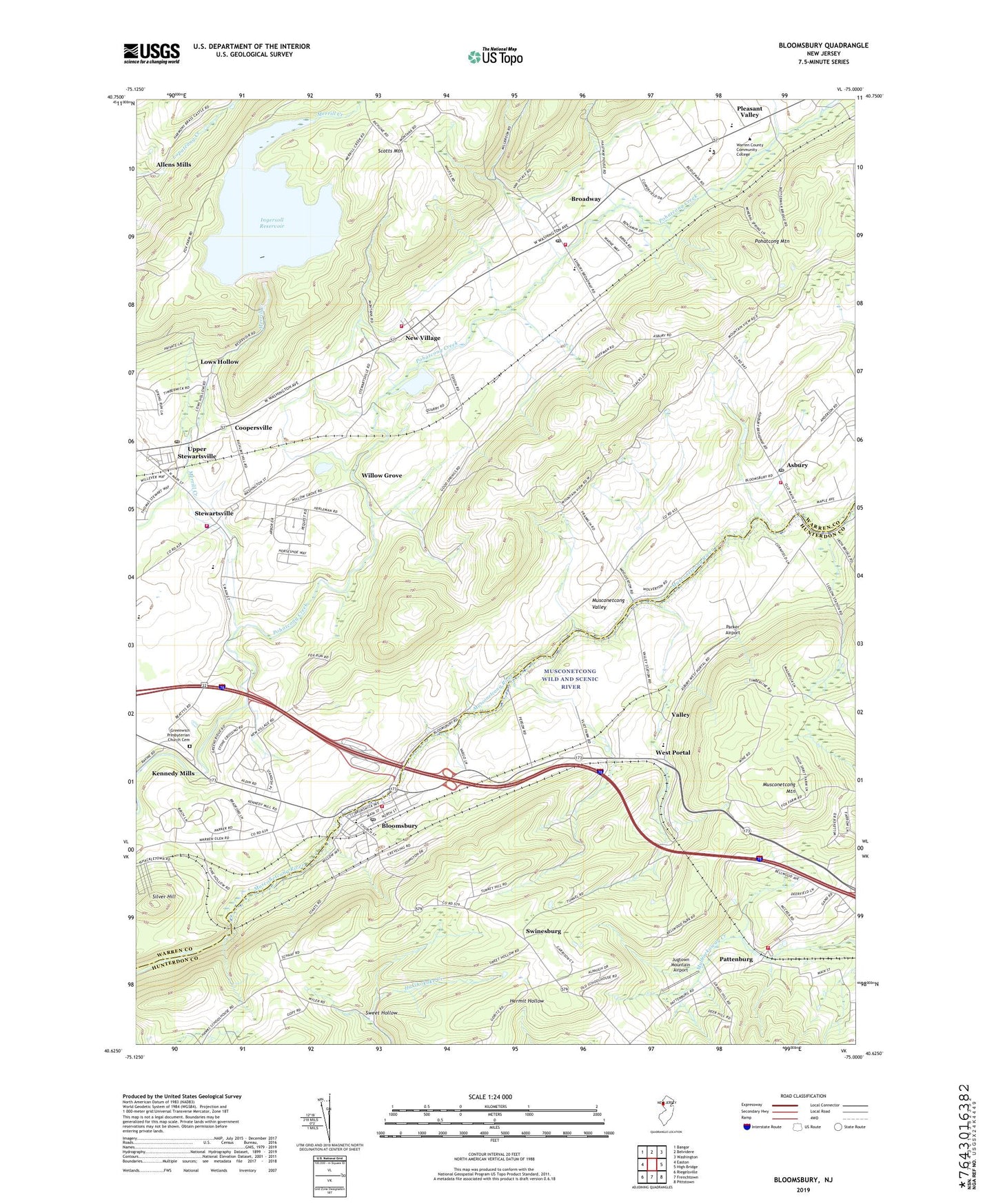 Bloomsbury New Jersey US Topo Map Image