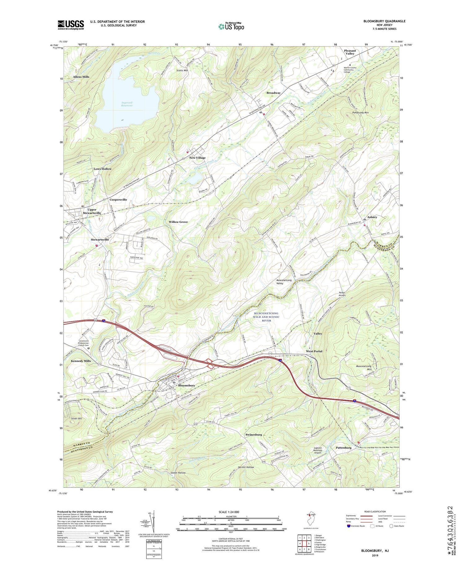 Bloomsbury New Jersey US Topo Map Image