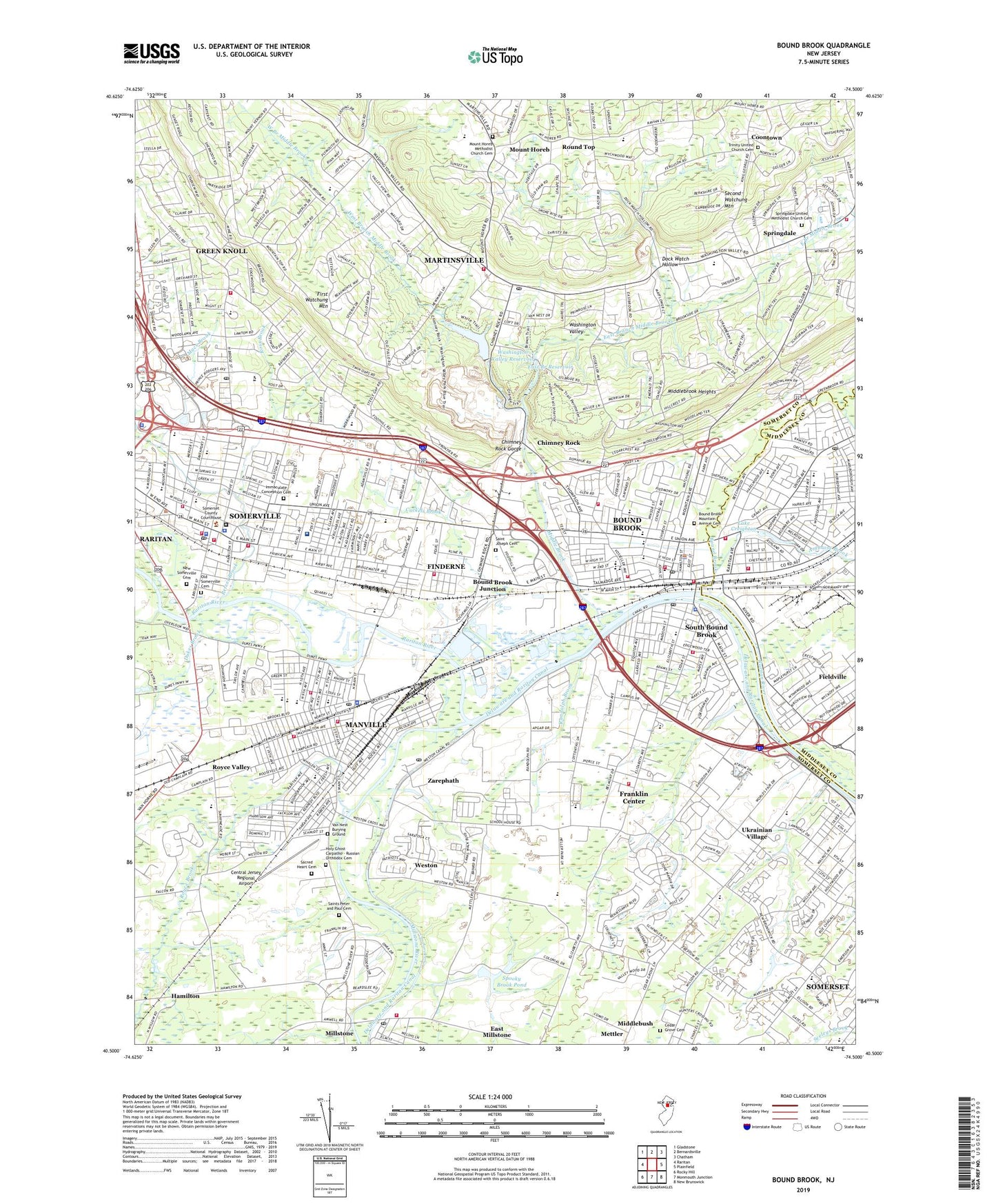 Bound Brook New Jersey US Topo Map Image