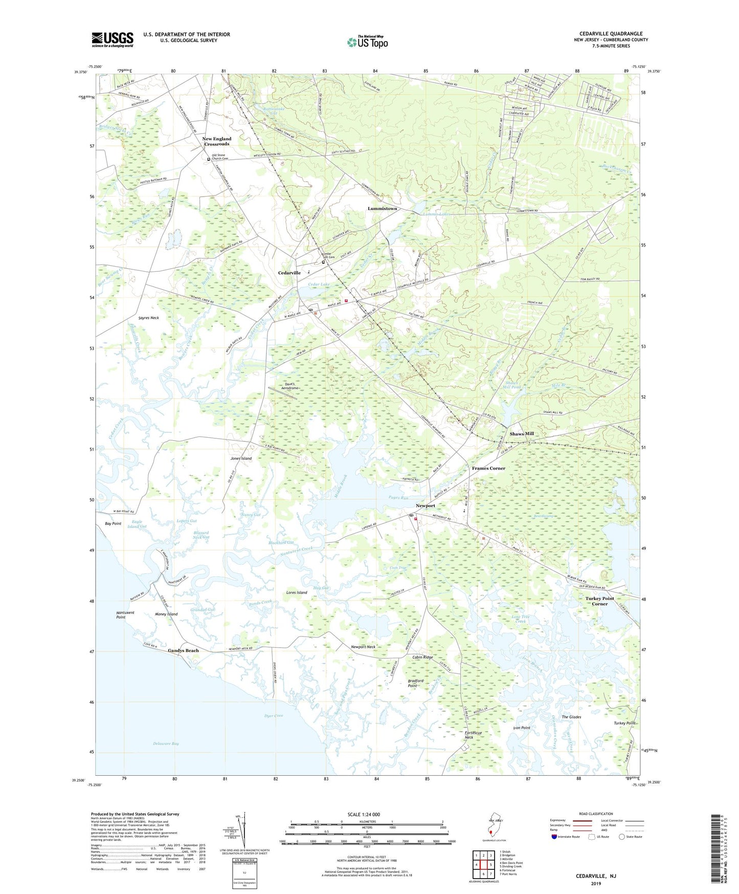 Cedarville New Jersey US Topo Map Image