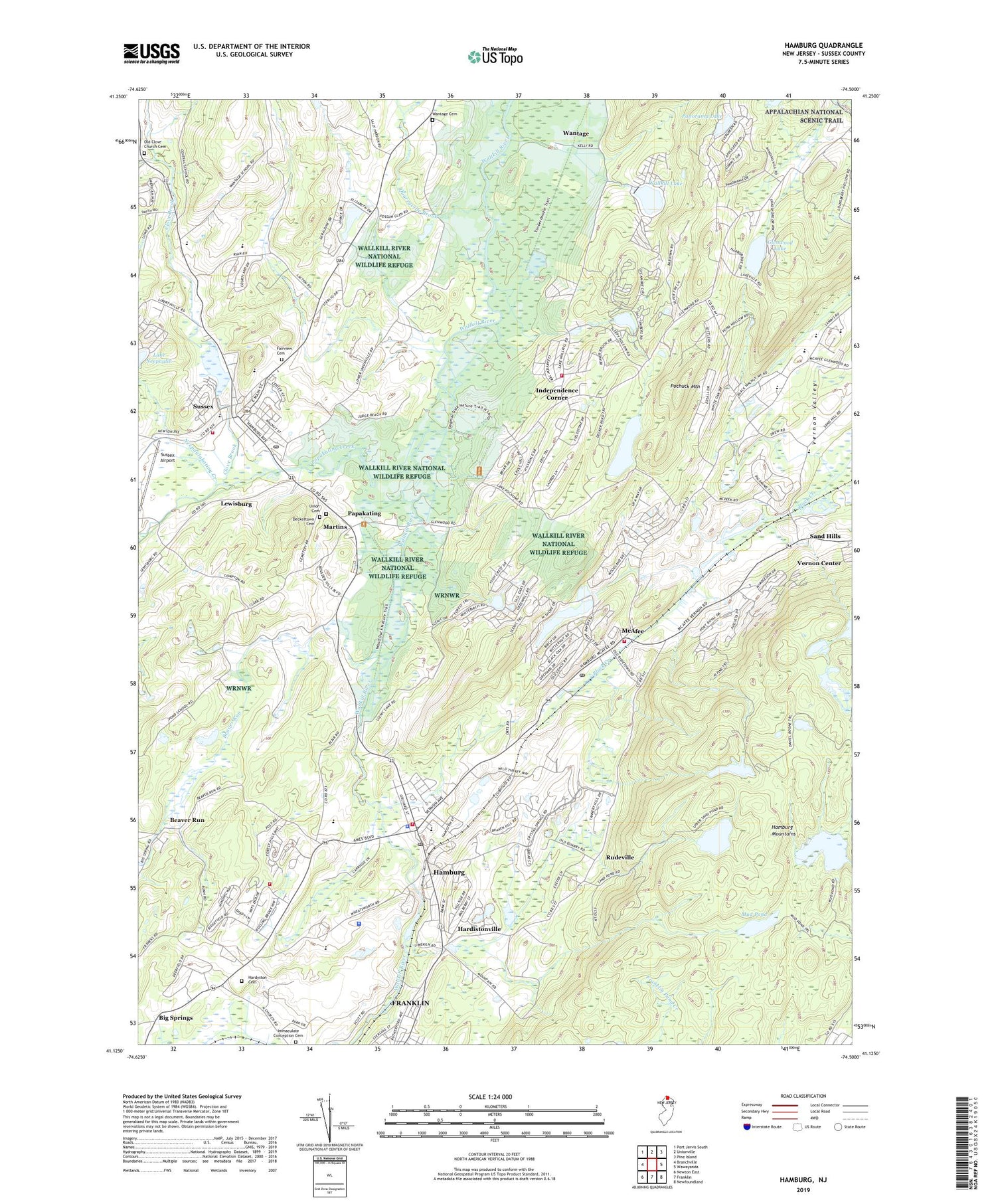 Hamburg New Jersey US Topo Map Image