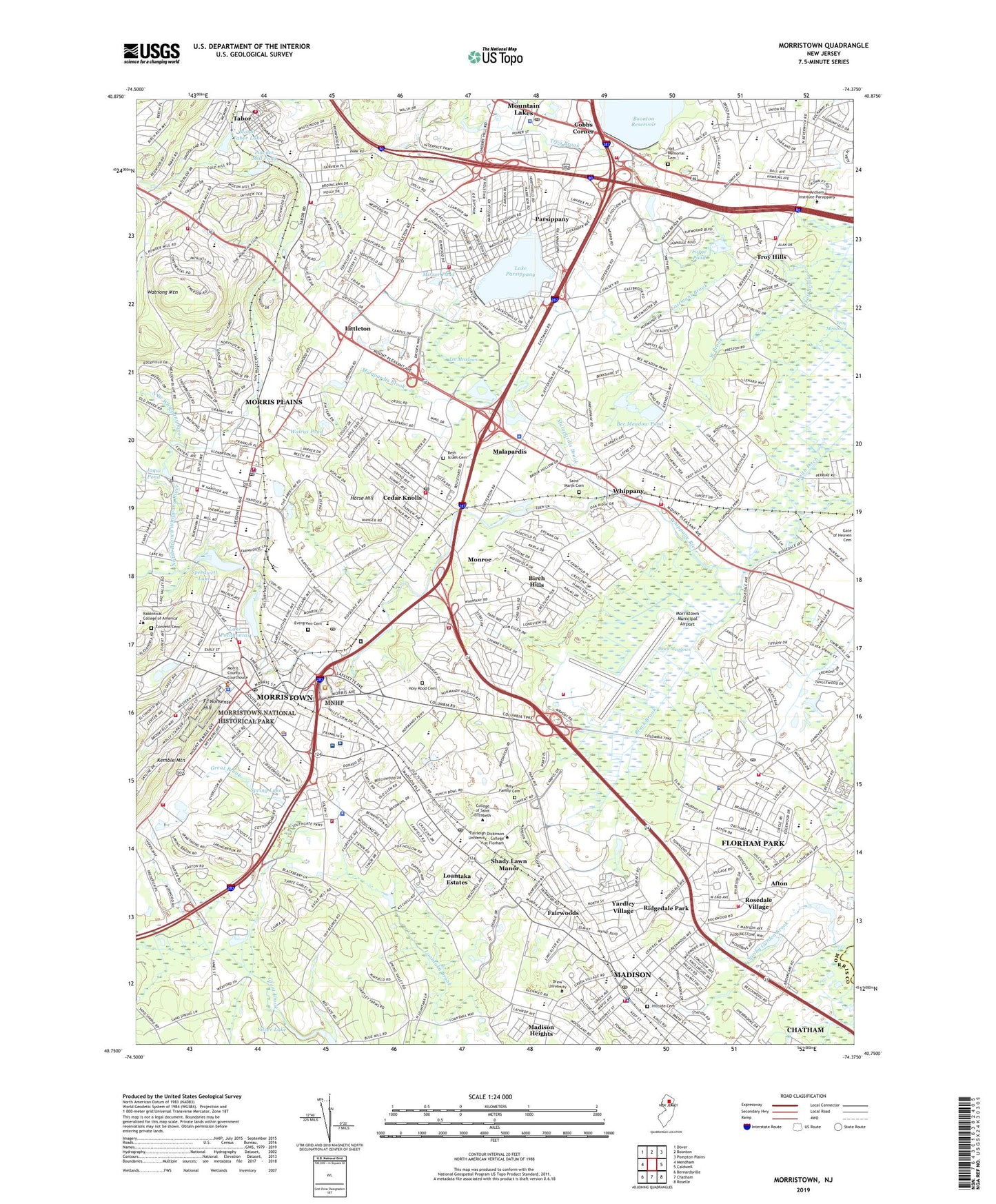 Morristown New Jersey US Topo Map Image