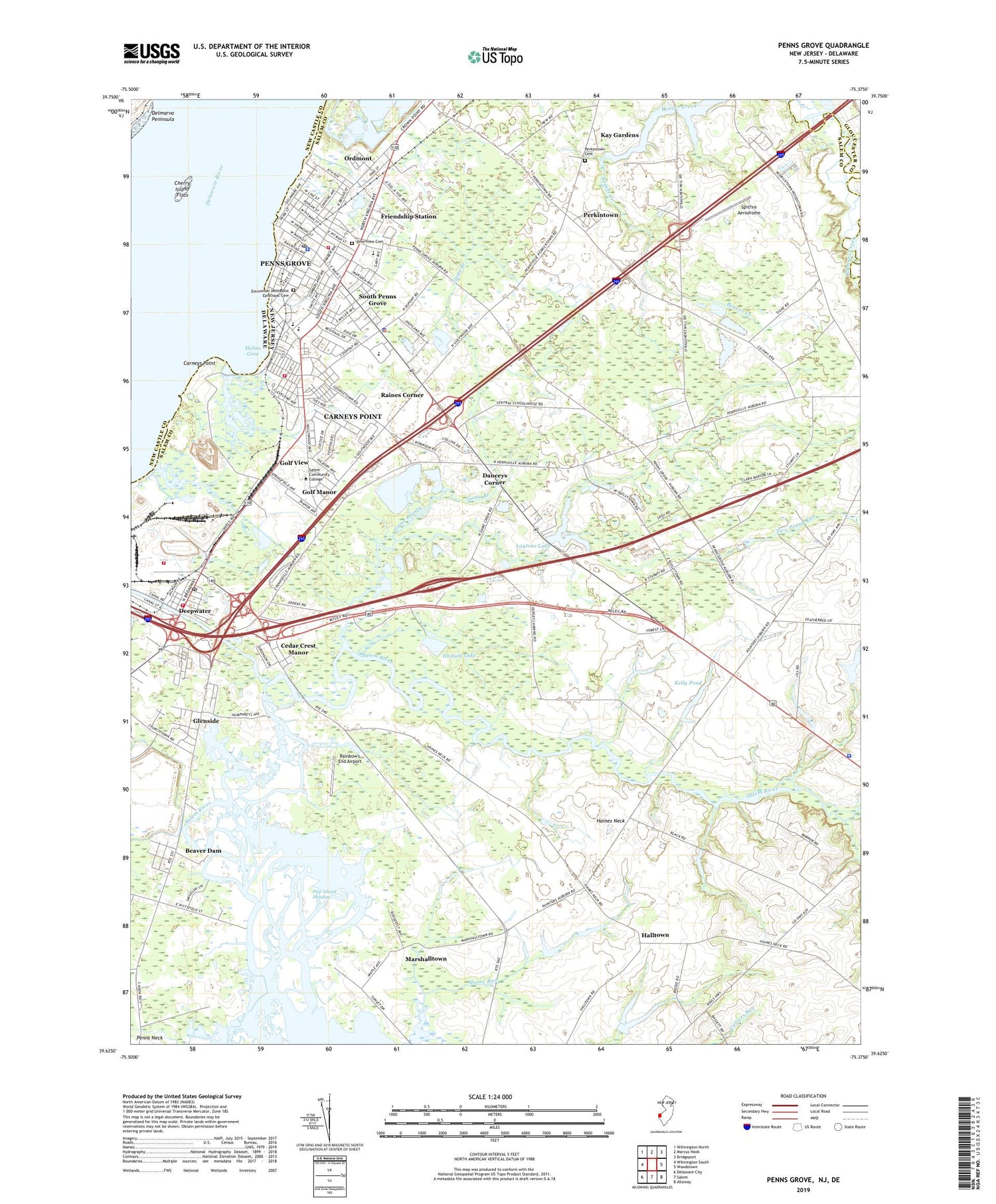 Penns Grove New Jersey US Topo Map Image